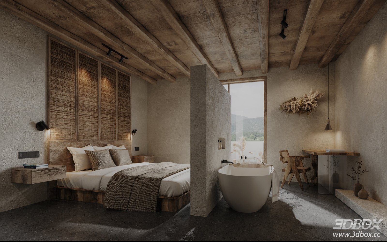 Modern Bedroom with Bathtub 3D Model