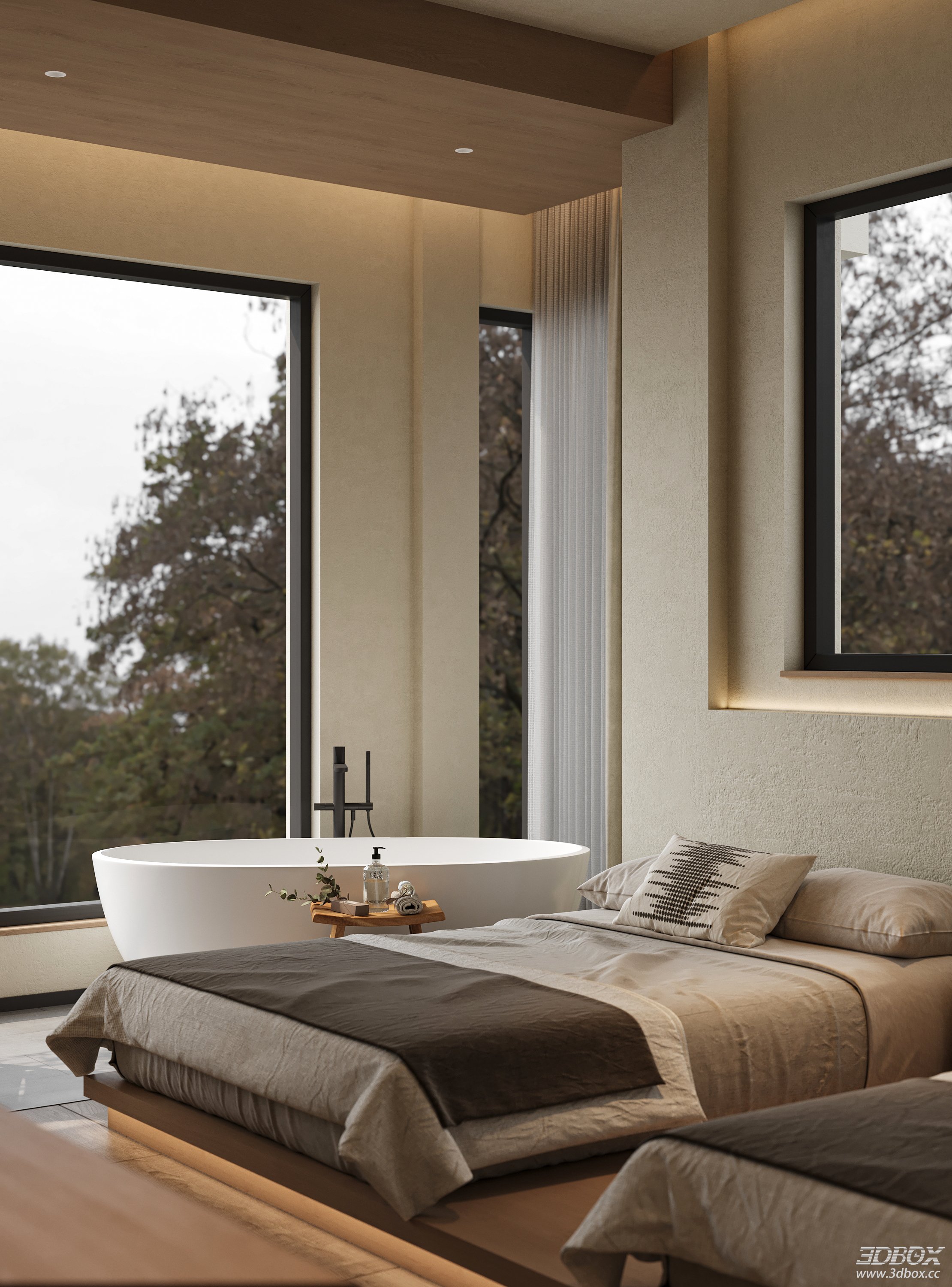Modern Bedroom with Bathtub 3D Model