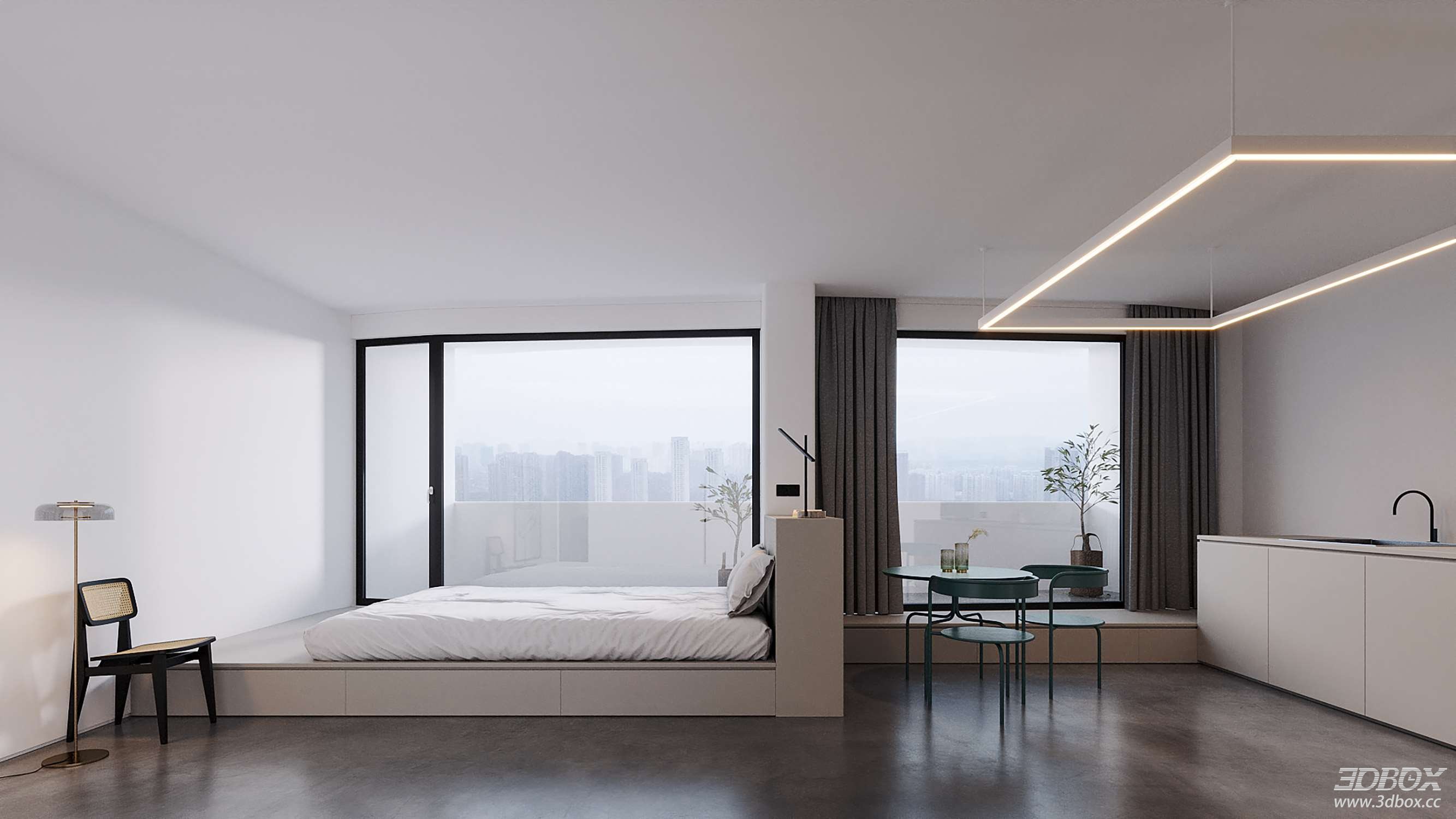 Modern Minimalist Bedroom 3D Model