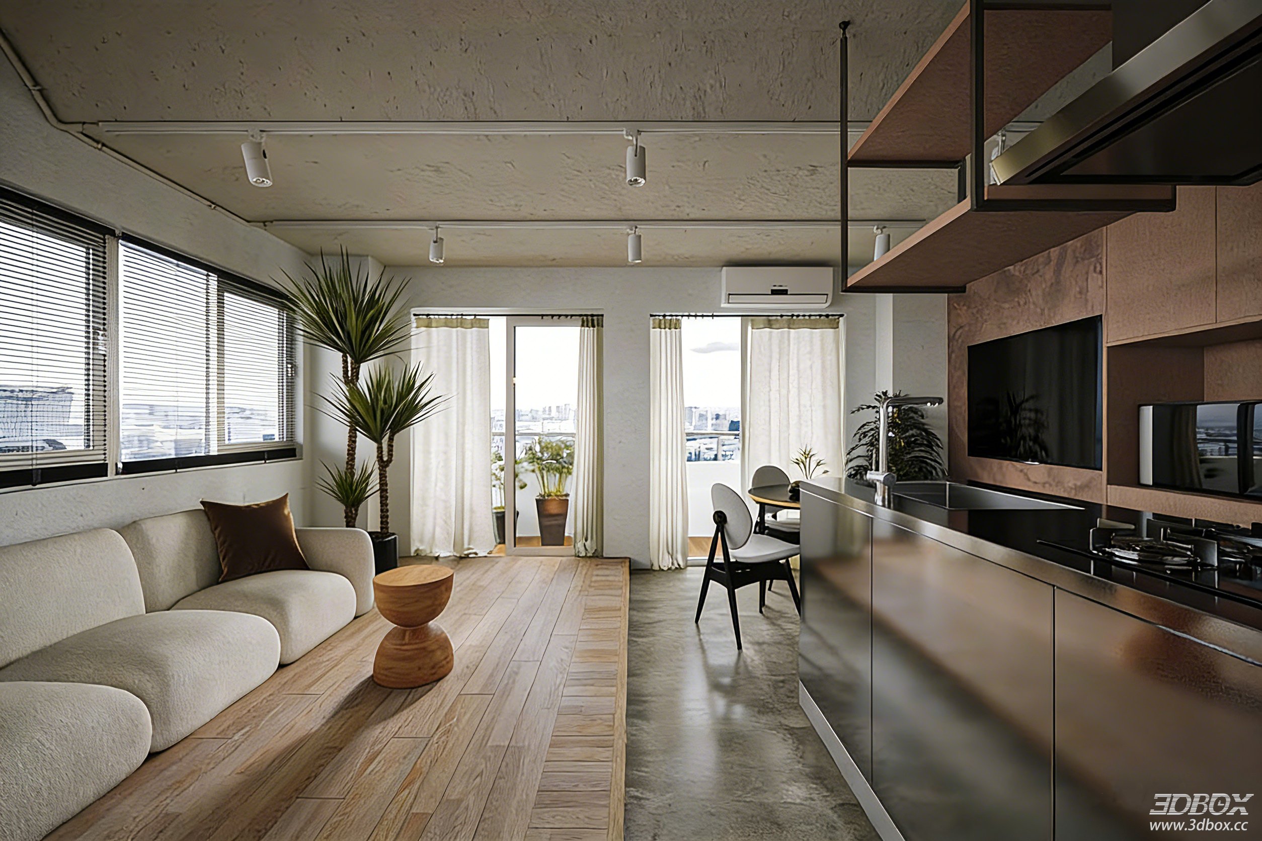Modern Living - Kitchen Combined 3D Model