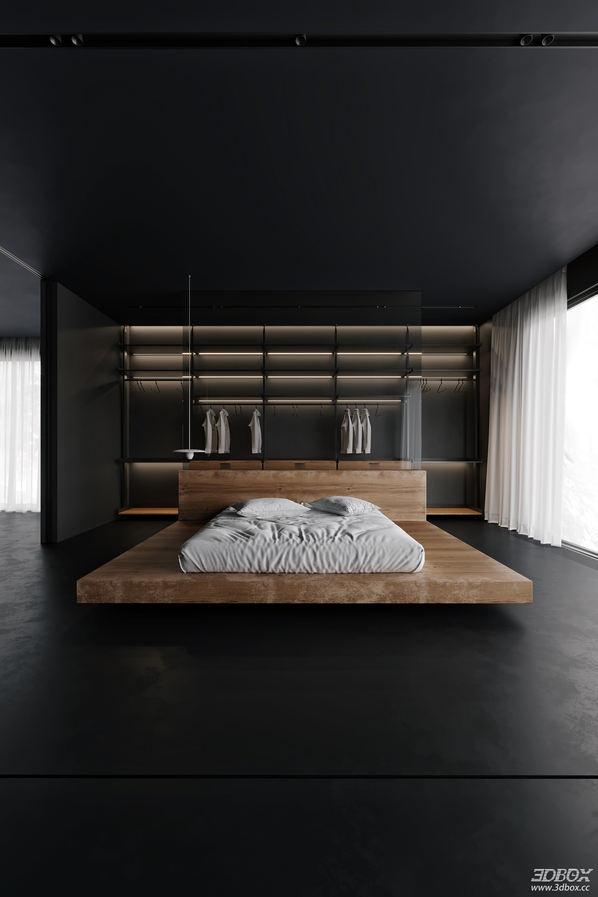 Modern Bedroom with Wardrobe and Bed