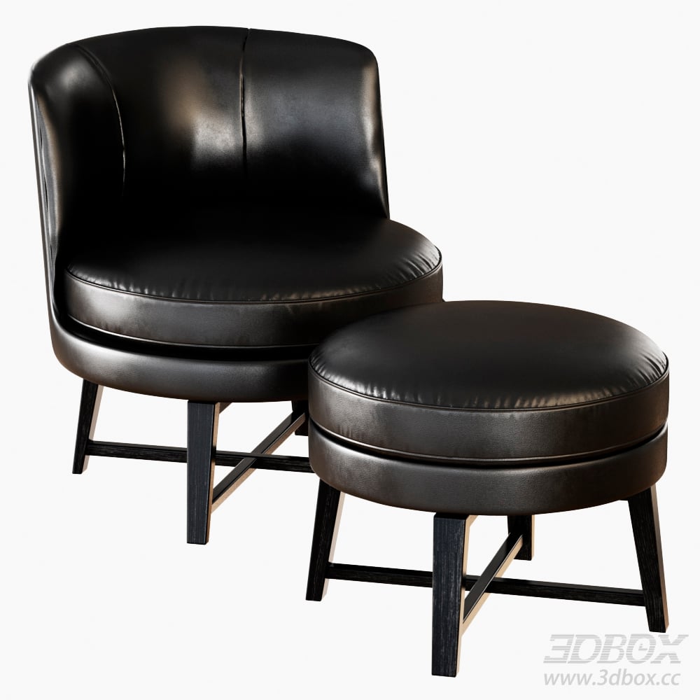 Modern Leather Armchair and Ottomans