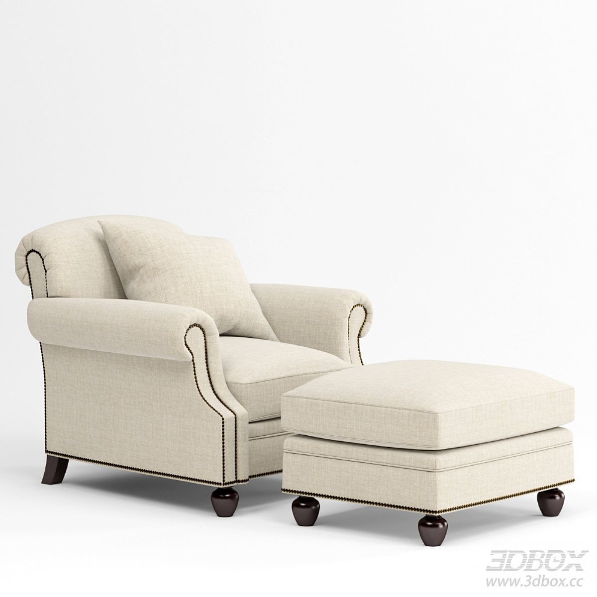 Single Sofa with Ottoman 3D Model