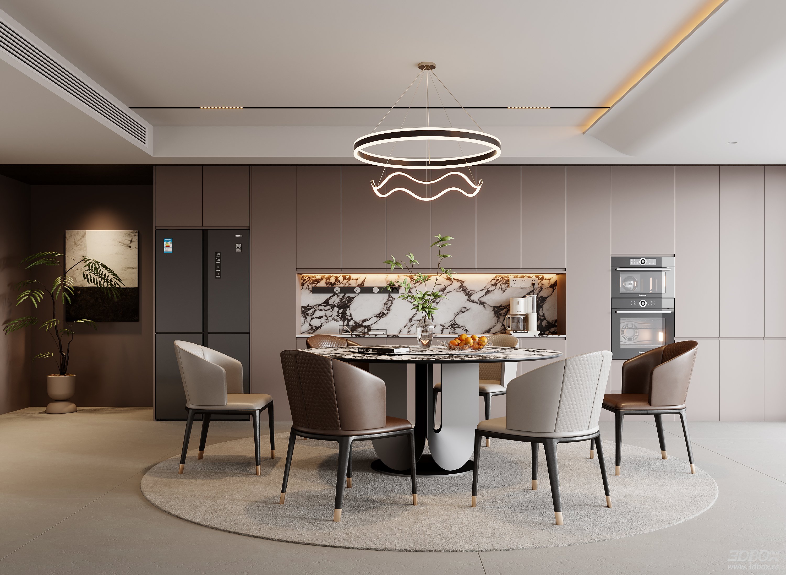 Modern Kitchen and Dining Room 3D Model