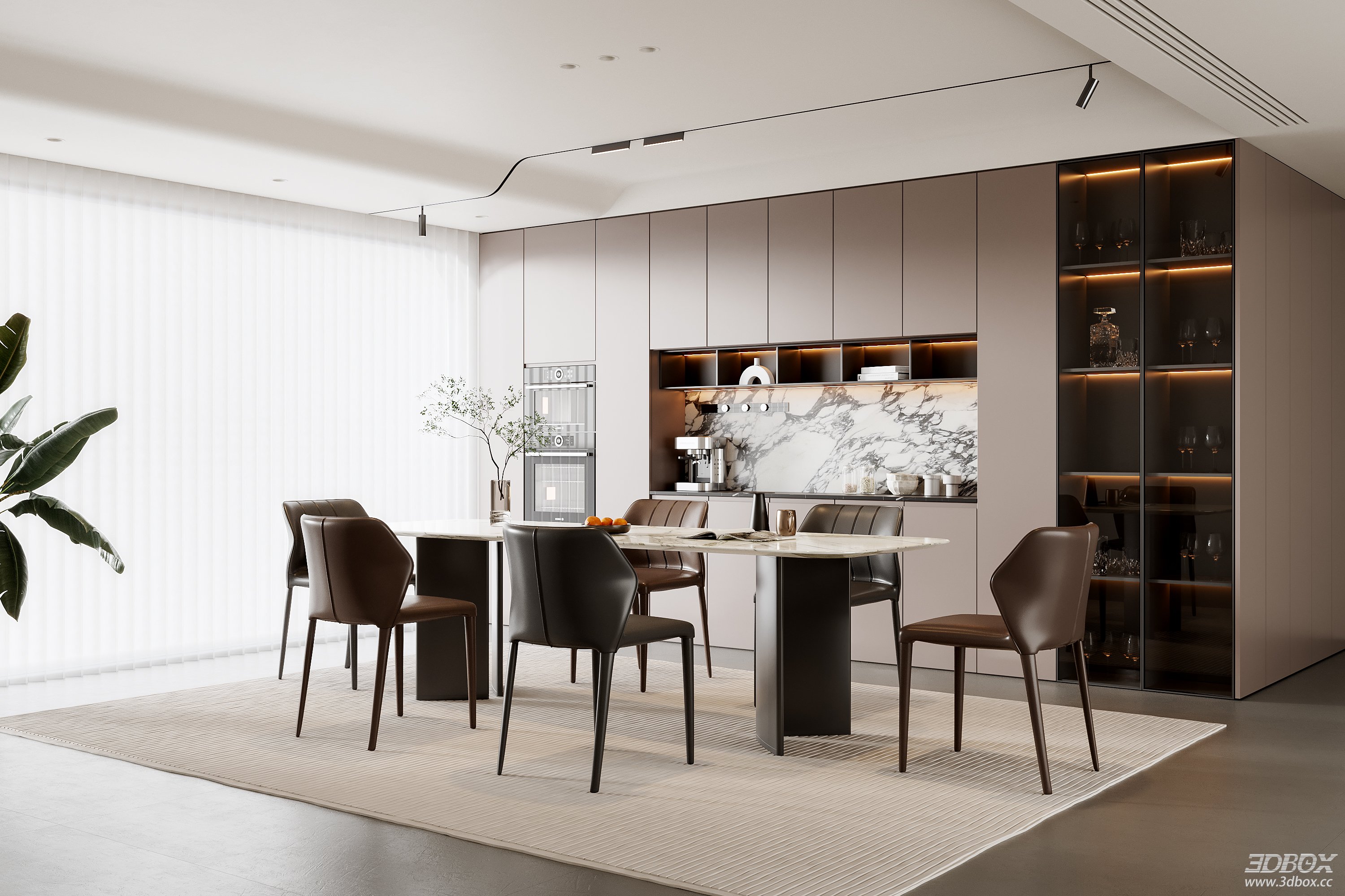 Modern Kitchen and Dining Room 3D Model