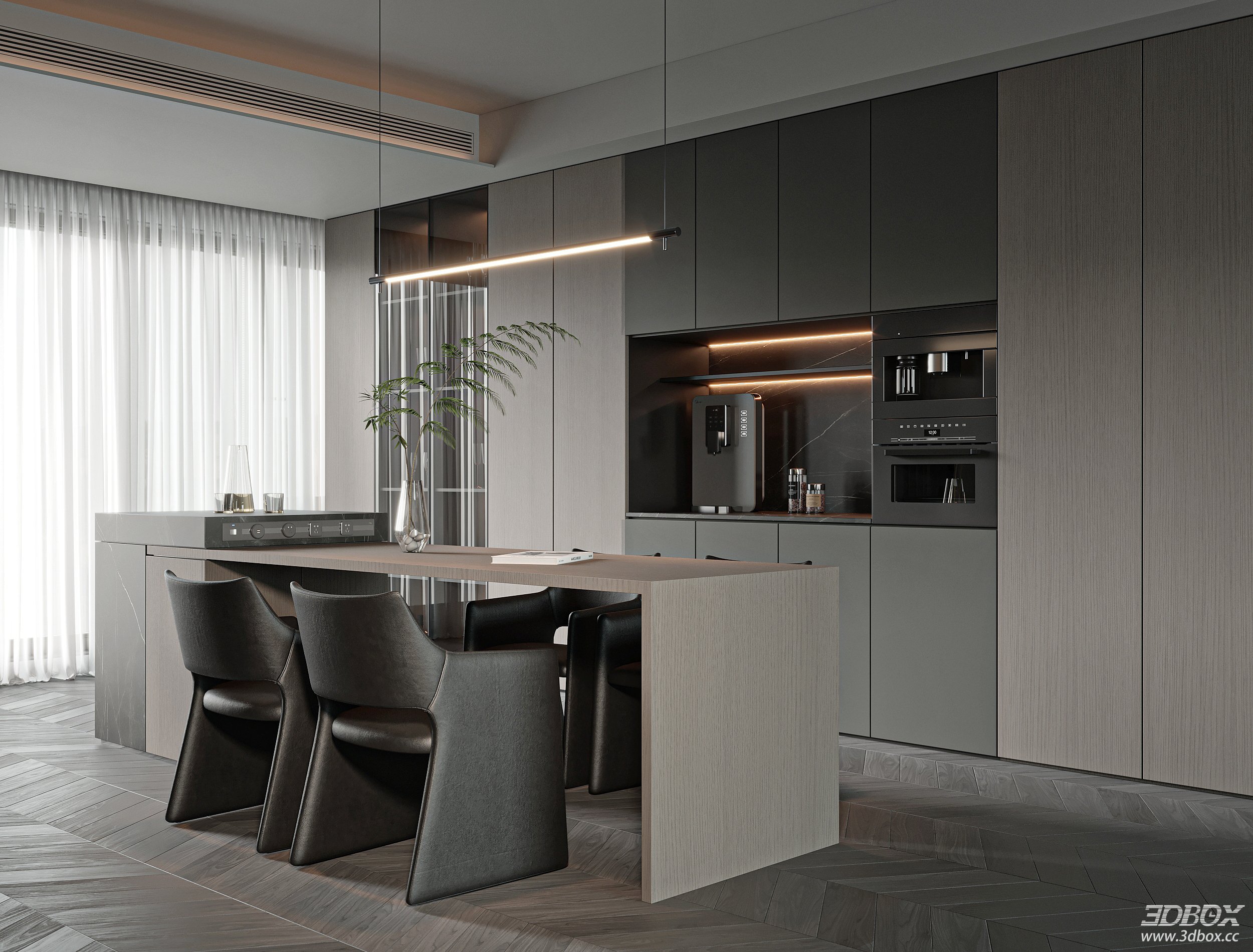 Modern Kitchen and Dining Room 3D Model
