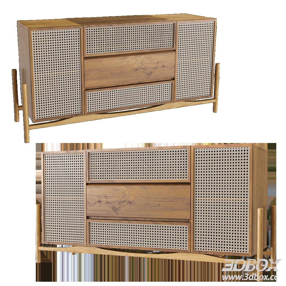 Modern Sideboard with Wooden and Woven Design