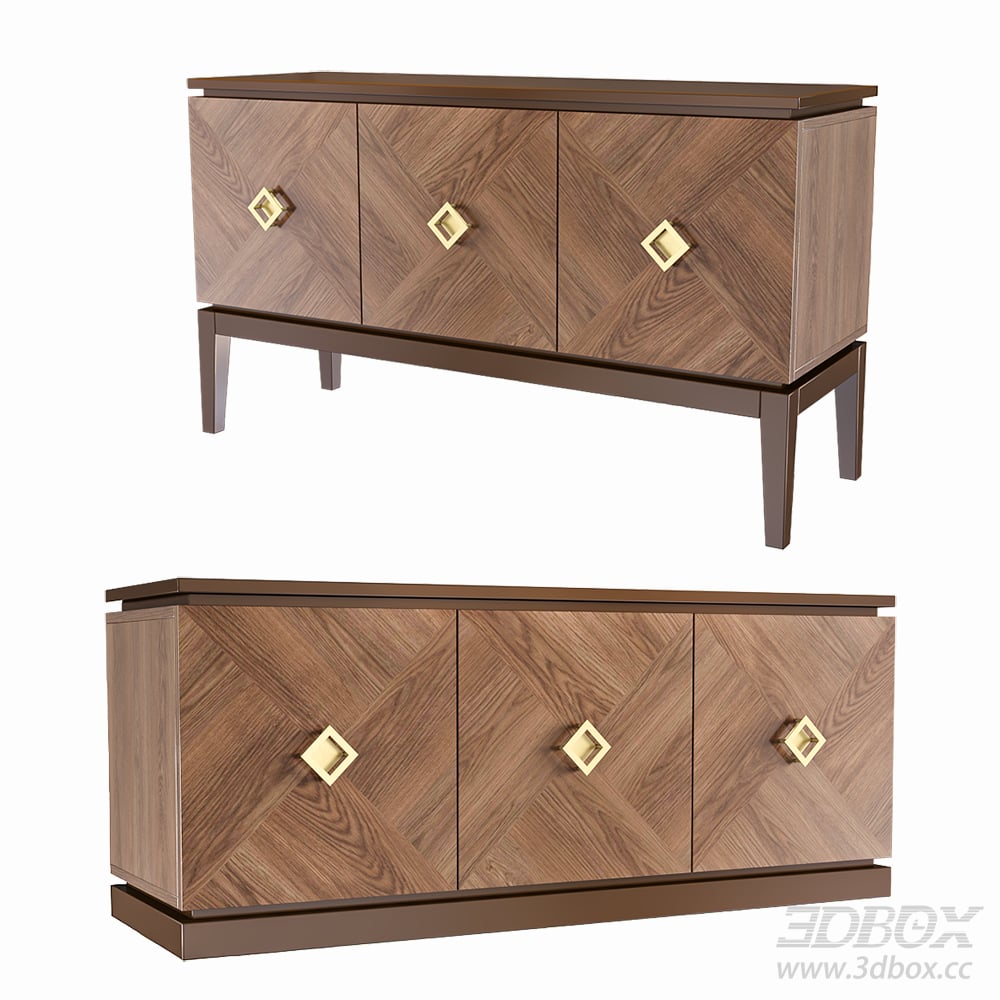Modern Sideboard with Wooden Texture and Gold Handles
