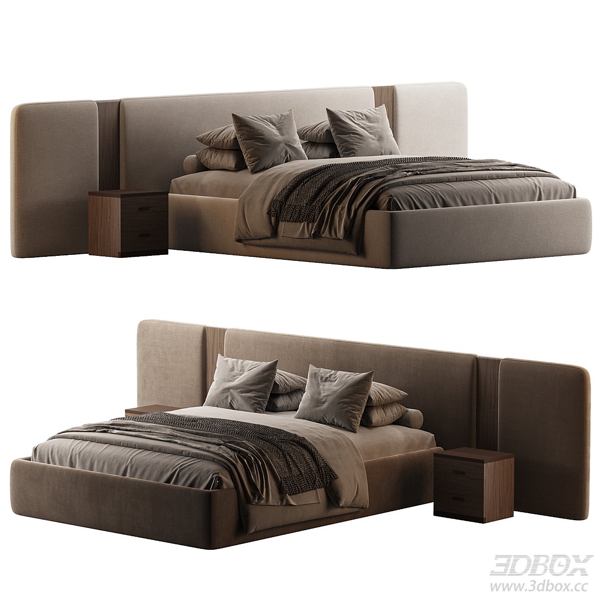 Modern Double Bed with Headboard and Nightstands
