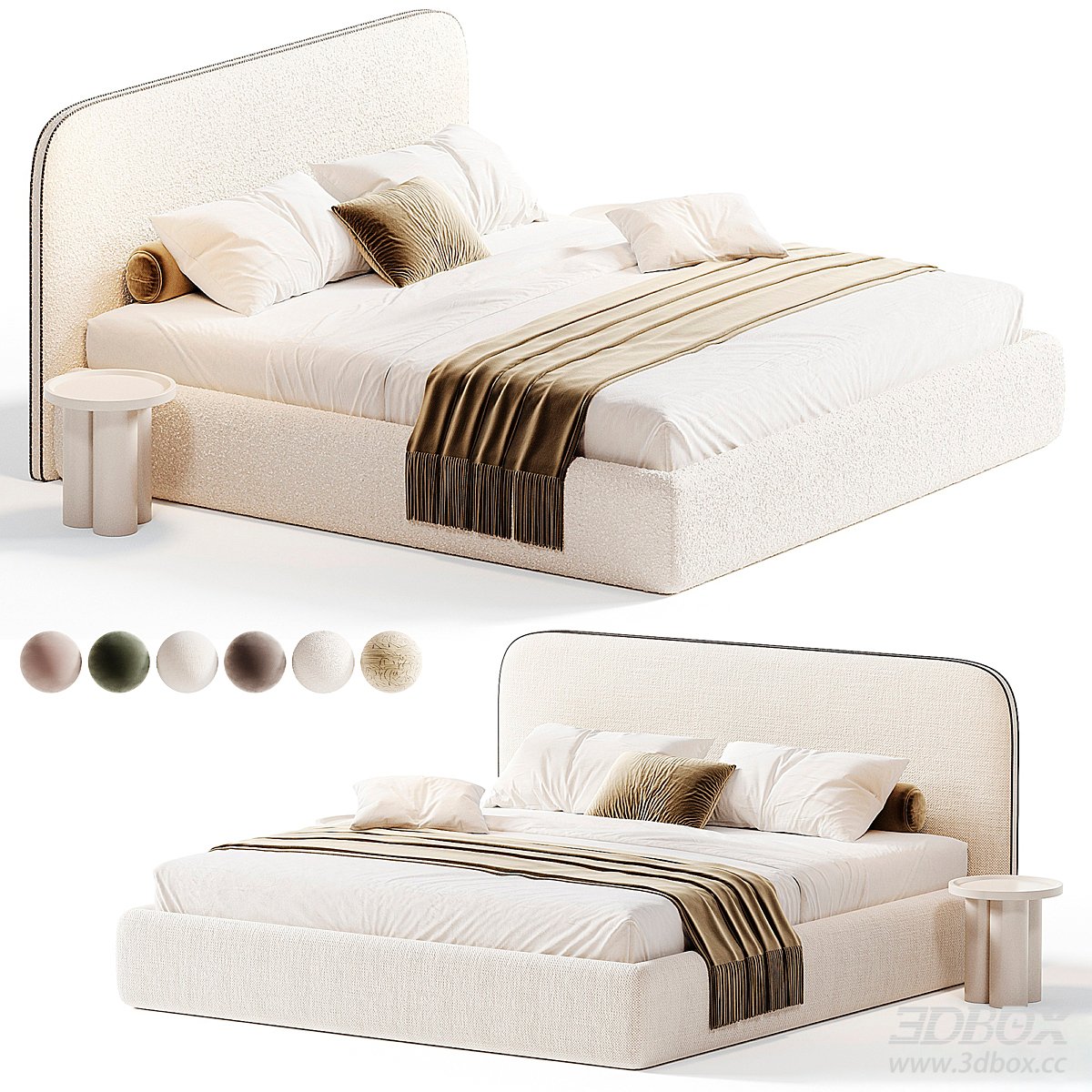 Modern Double Bed with Pillows and Blanket