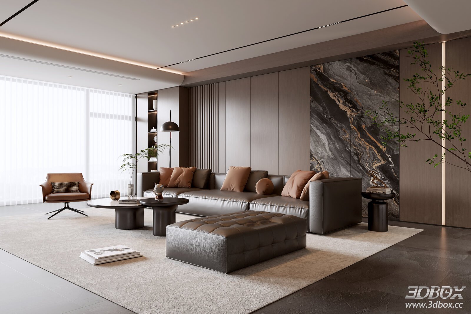 Modern Italian Living Room Light Luxury Sofa Tea Table Set 3D Model