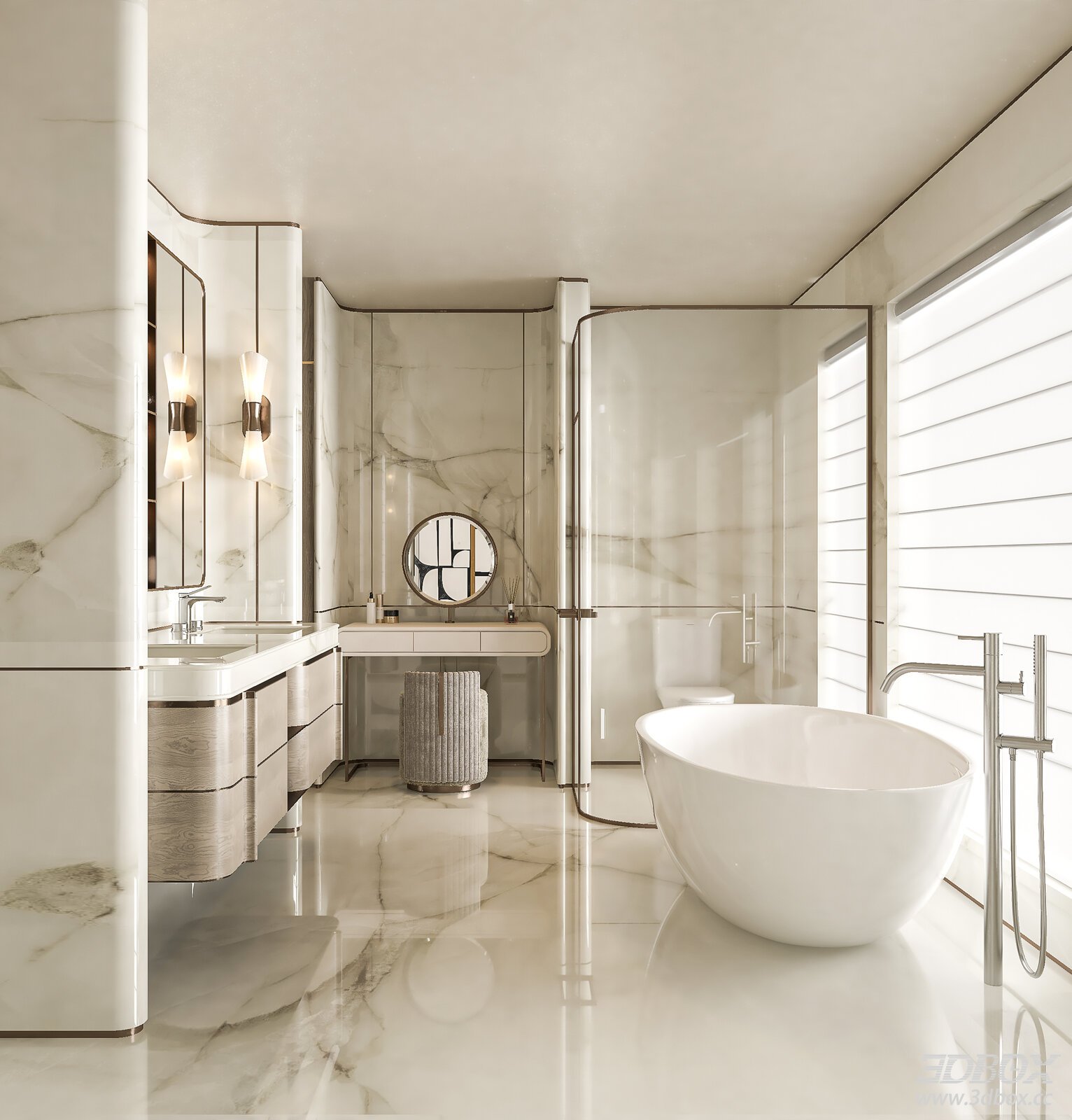 Italian Light Luxury Villa Bathroom 3D Model