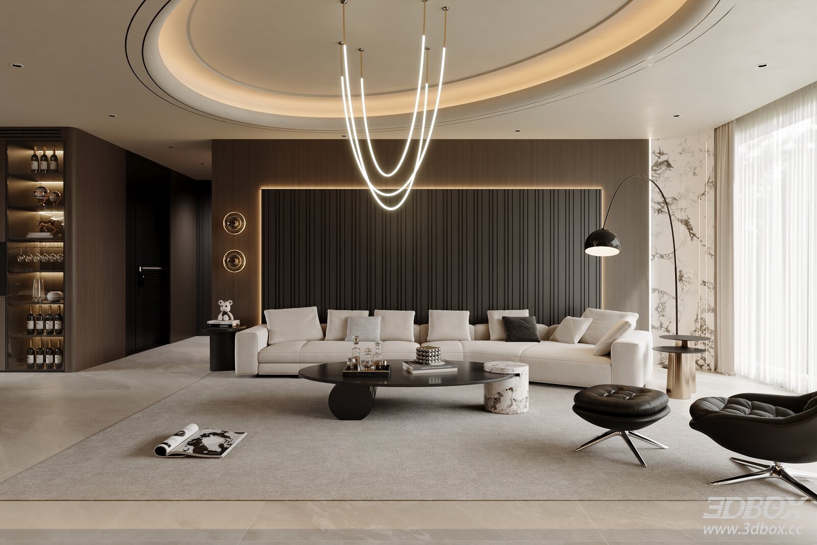 Italian Light Luxury Living Dining Room 3D Model