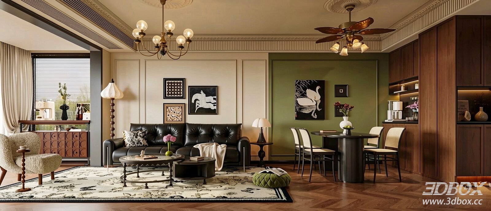Vintage Large Open Plan Living Dining Room French Retro