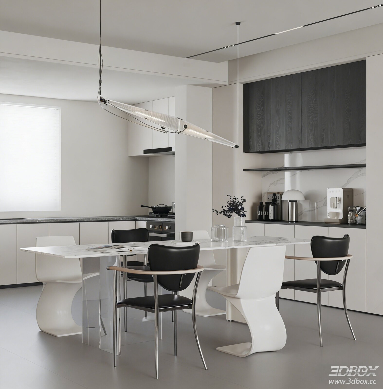 Modern Minimalist Dining Room Black White Gray Dining Room Open Dining Room Round Table Dining Room Dining Table Dining Chair[ID_100692313
