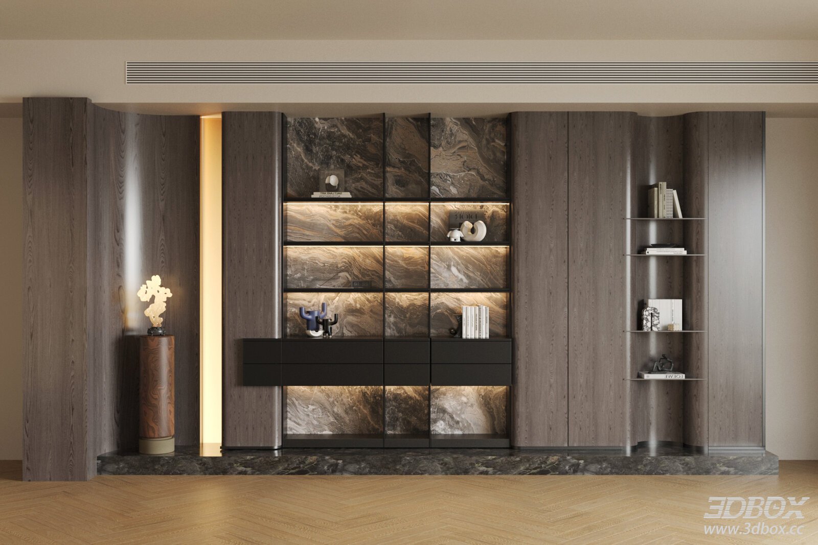 Light Luxury Italian Decorative Cabinet Open Storage Cabinet Living Room Storage Cabinet Living Room Decorative Cabinet Decorative Cabinet Illuminated Decorative Cabinet Landscape Feature3d