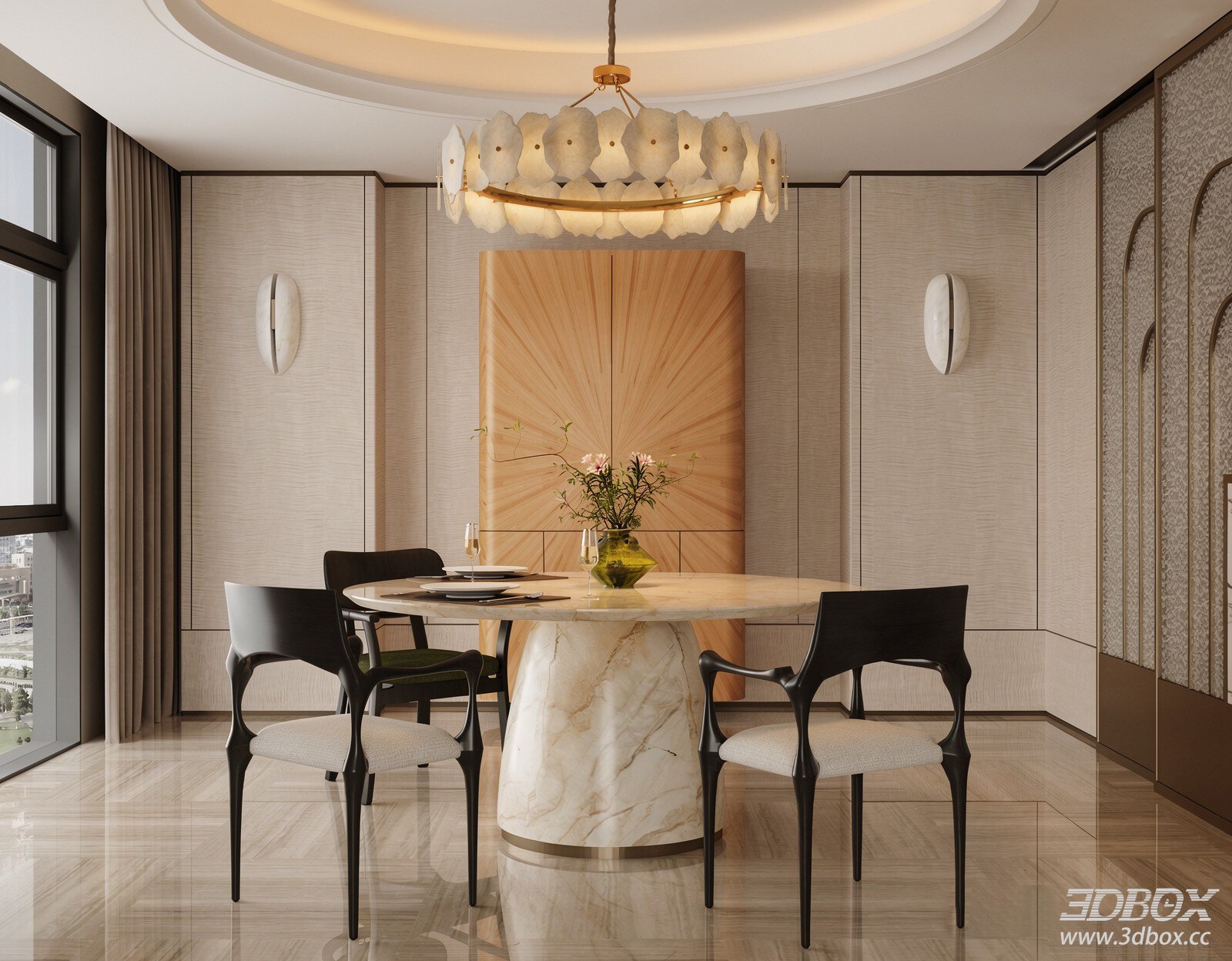 Modern Light Luxury Dining Room Villa Dining Room Round Table Dining Room Dining Table Sideboard