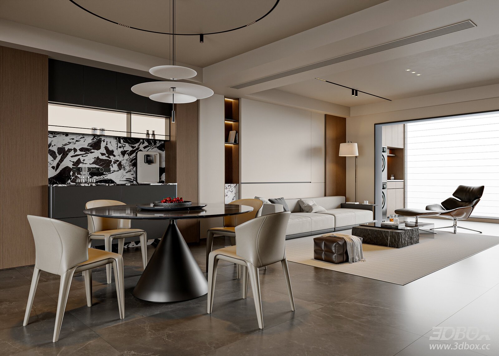 Modern Minimalist Dining Room Dining Table Sideboard Sofa Coffee Table Living Room Chandelier Lounge Chair[ID_
