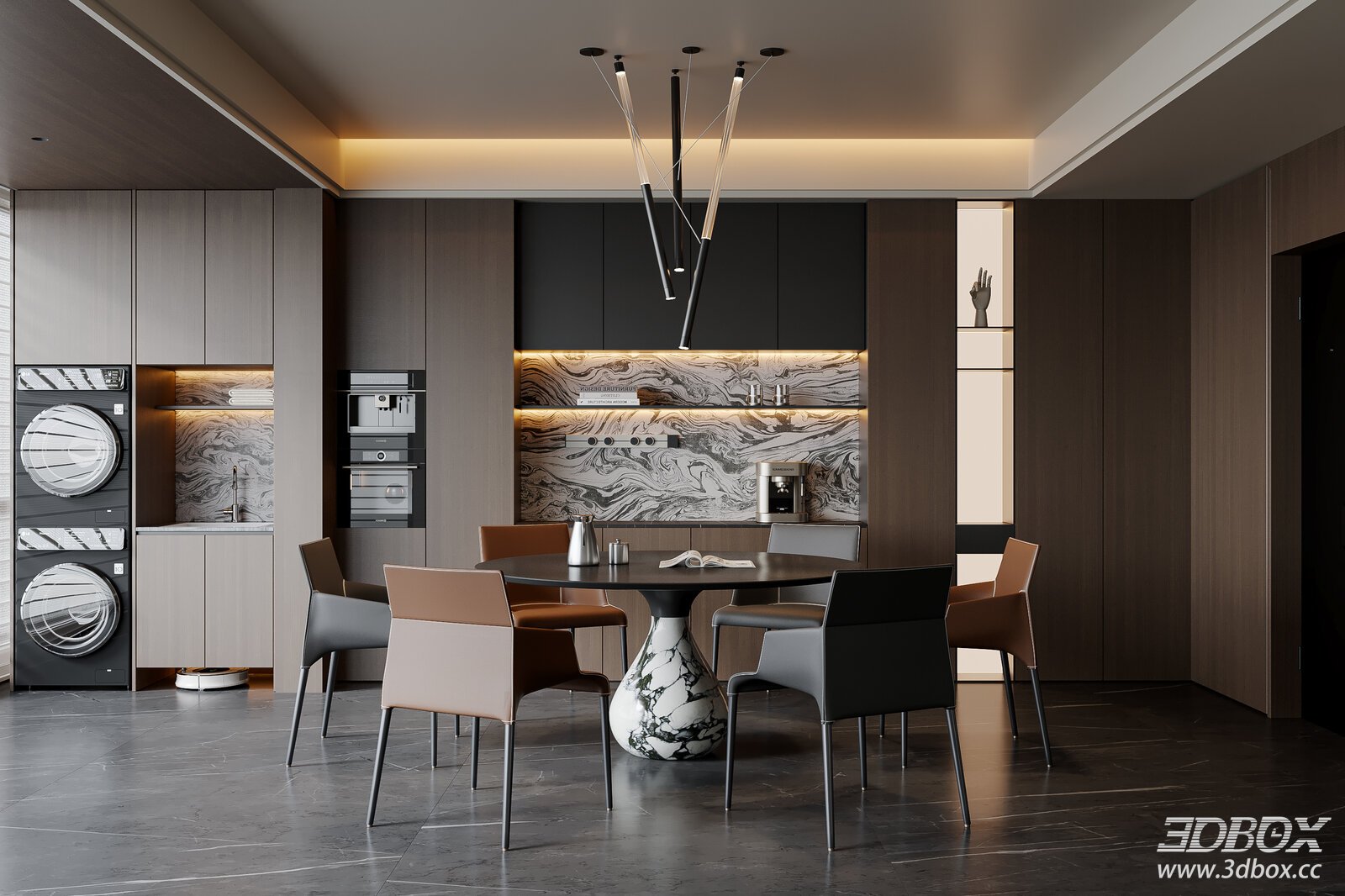 Modern Italian Dining Room Dining Table Chandelier Sideboard Wine Cabinet