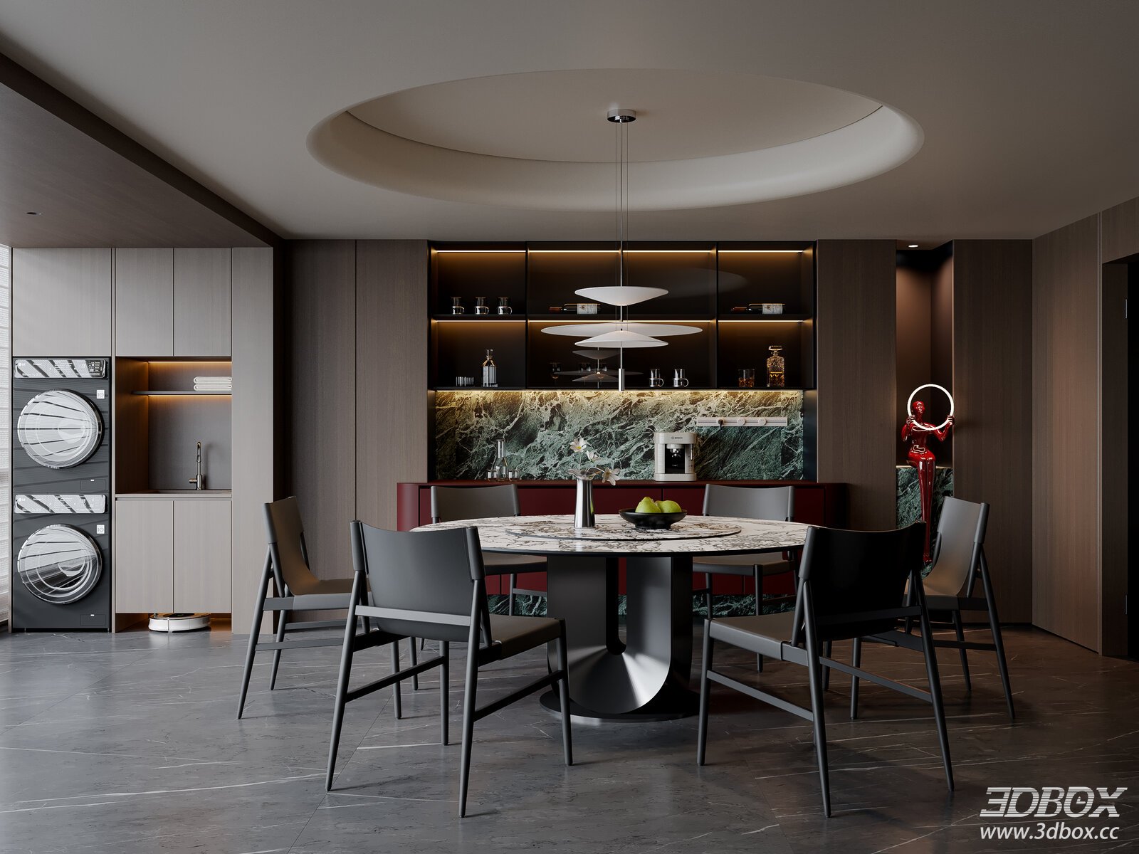 Modern Italian Dining Room Dining Table Chandelier Sideboard Wine Cabinet