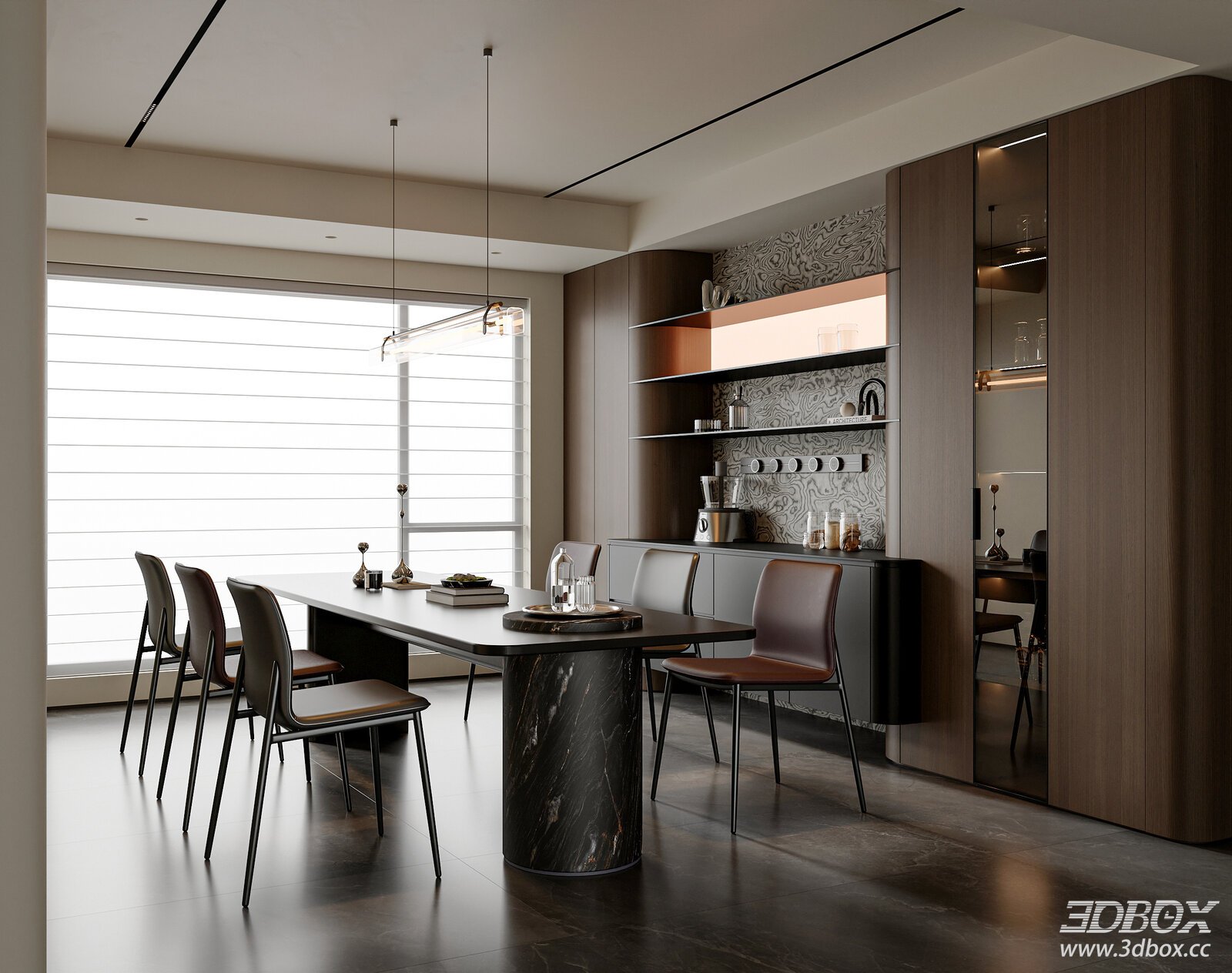 Modern Italian Dining Room Dining Table Sideboard Wine Cabinet Dining Chair Chandelier Dining Room Minimalist Dining Room[ID_