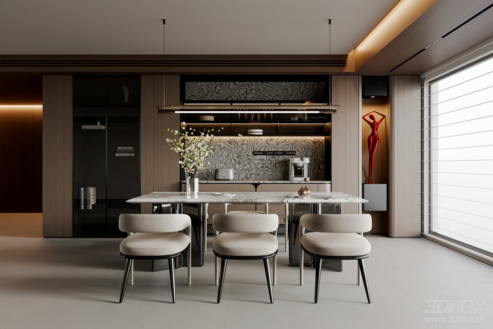Modern Italian Dining Room Dining Table Chandelier Wine Cabinet Sideboard