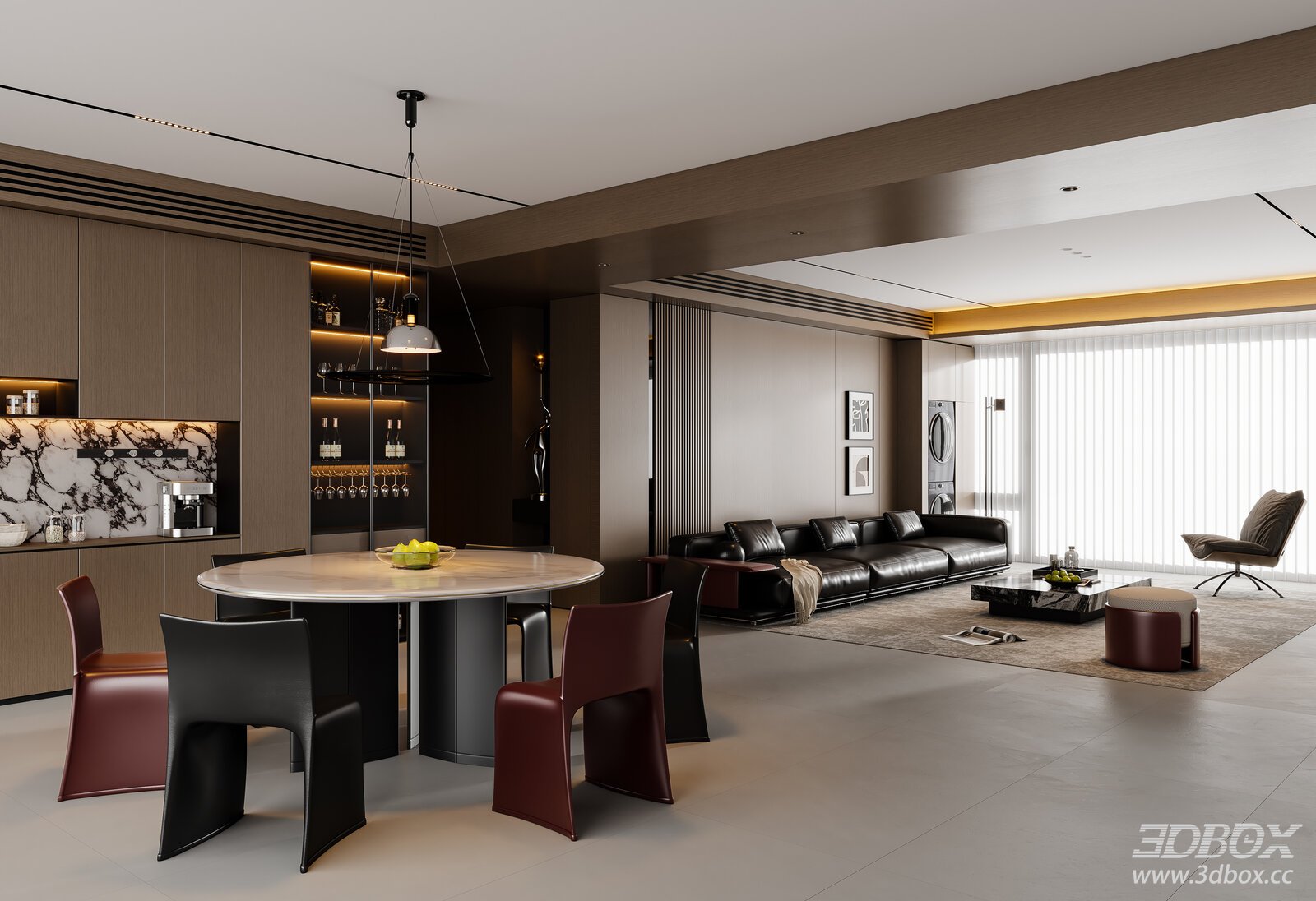 Modern Italian Dining Room Sofa Coffee Table Dining Table Chandelier Wine Cabinet