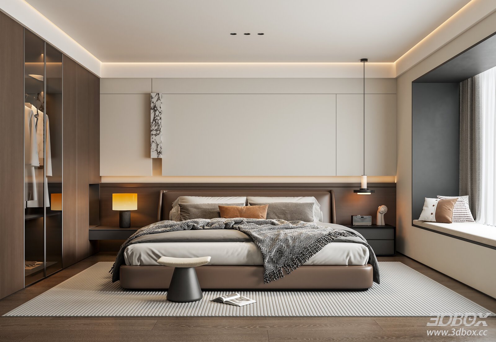 Italian Light Luxury Bedroom Background Wall Double Bed Bedroom Bedroom[ID_
