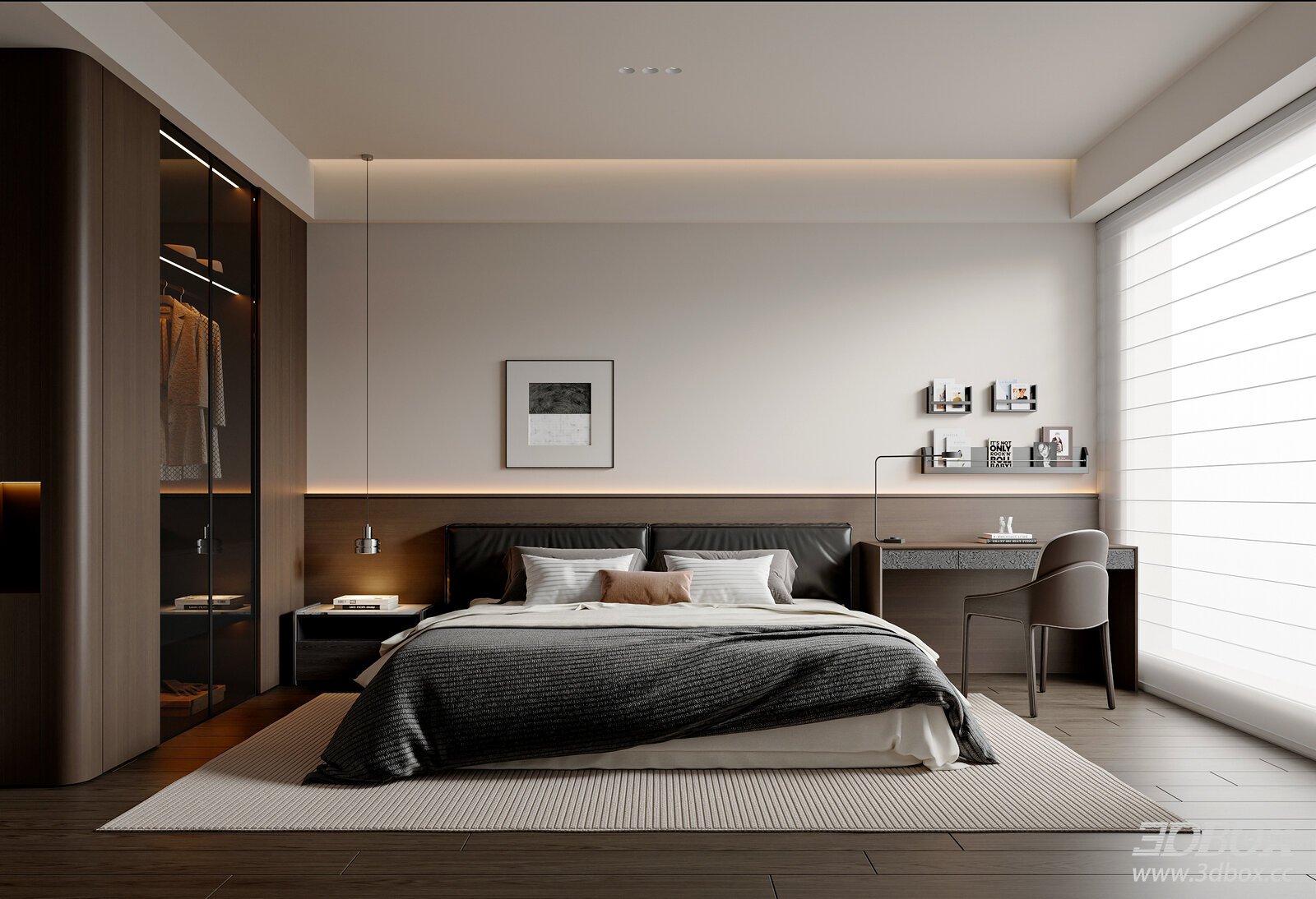 Modern Minimalist Bedroom Italian Bedroom Double Bed Wardrobe Chandelier[ID_