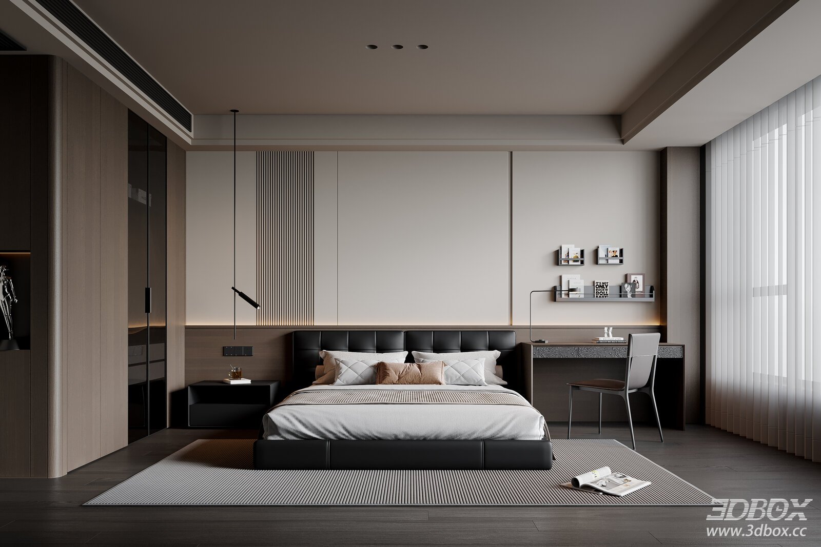 Modern Italian Bedroom Double Bed Chandelier Wardrobe