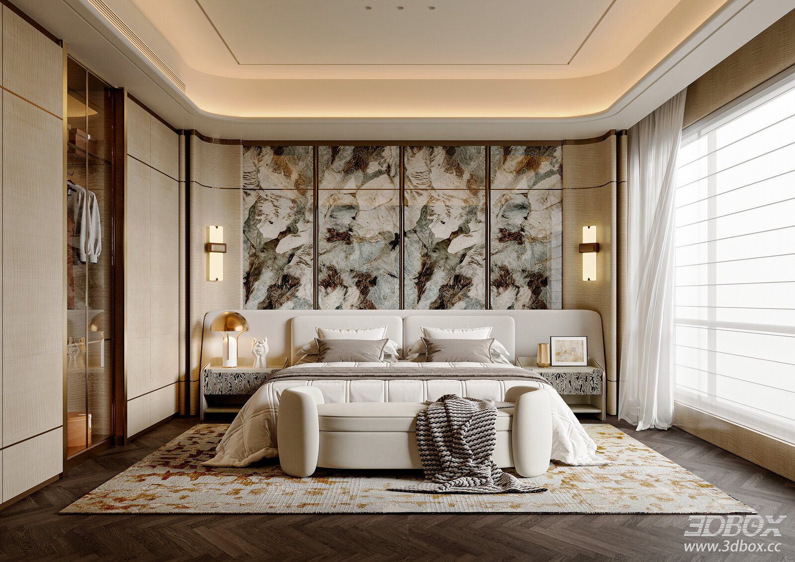 Modern Light Luxury Bedroom Light Luxury Double Bed Wardrobe Bedroom Background Wall Bedroom