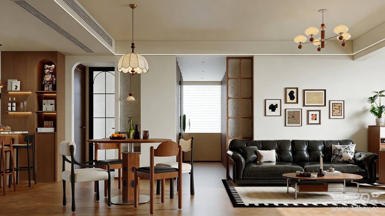 Vintage Open Plan Dining Room Sofa Coffee Table Dining Table TV
