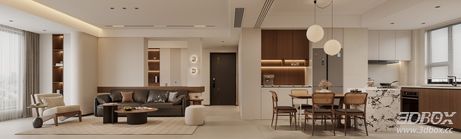 Modern Dining Room Sofa Dining Table TV Chandelier