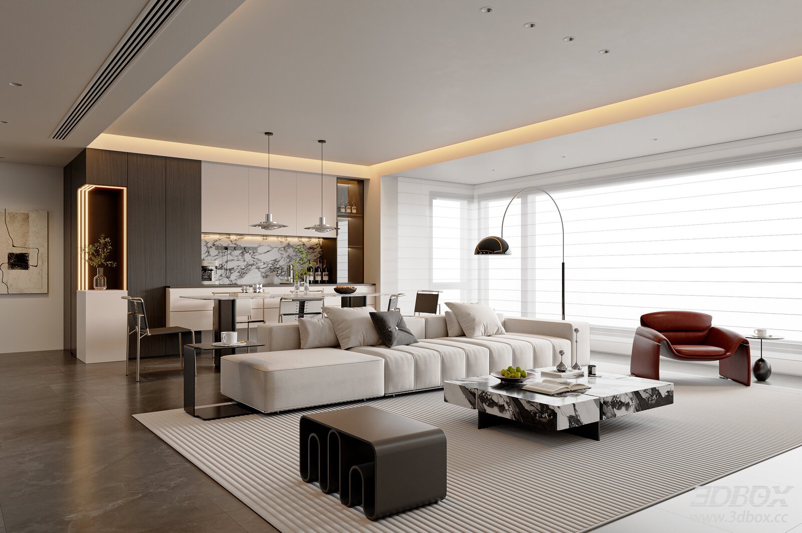 Modern Minimalist Dining Room Dining Table Sofa Coffee Table Sideboard Lounge Chair Floor Lamp[ID_