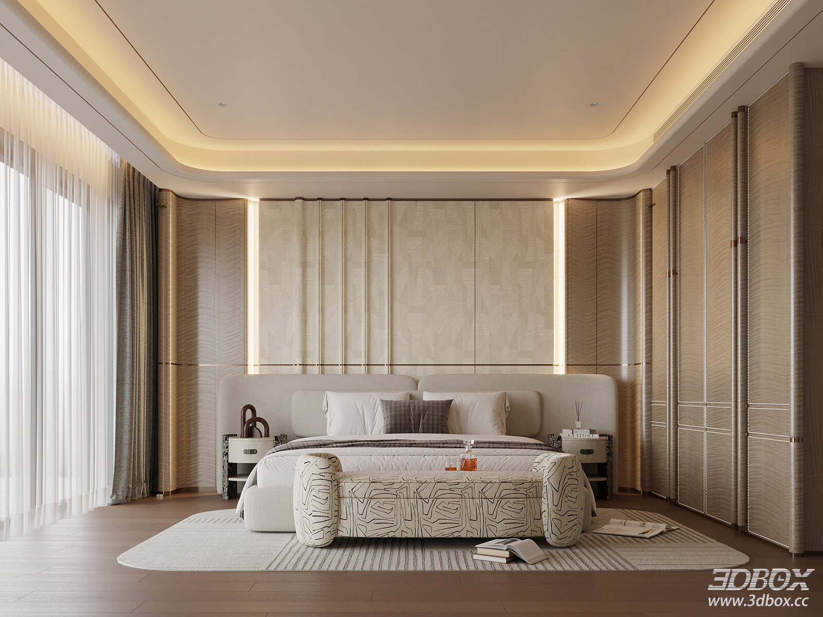 Modern Bedroom Double Bed Wardrobe