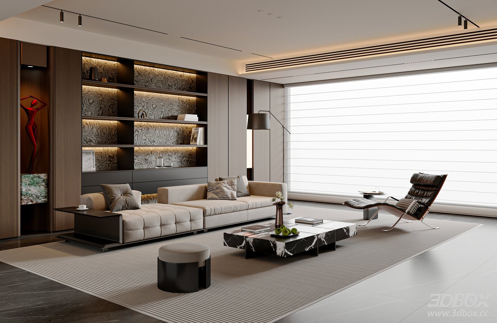 Modern Italian Living Room Sofa Coffee Table Lounge Chair Sofa Background Wall Floor Lamp Coffee Table Living Room[ID_