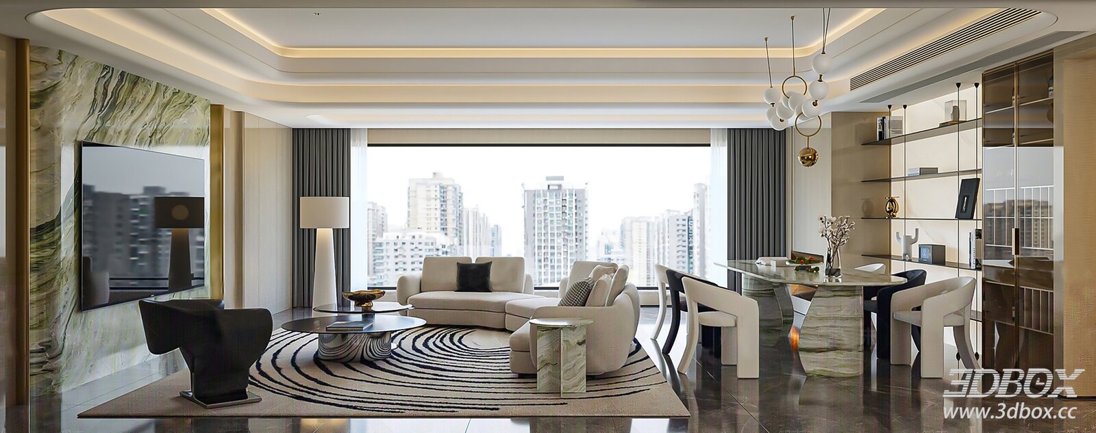Modern Dining Room Open Living Dining Room Dining Room Sofa Coffee Table Dining Table Sideboard Sofa Open Plan TVBackground Walld