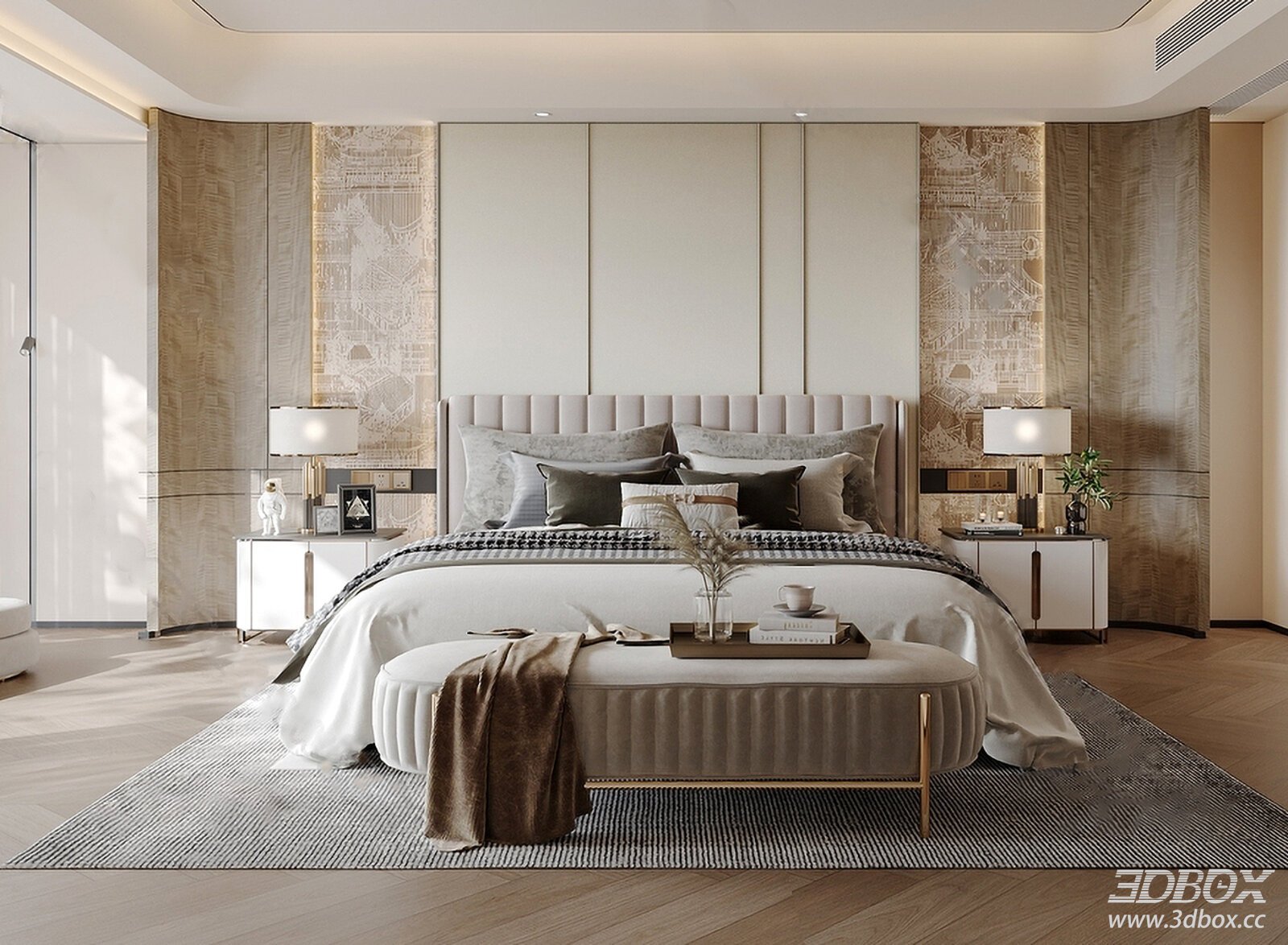 Modern Light Luxury Master Bedroom Bedroom Light Luxury Villa Bedroom Background Wall Italian Background Wall Light Luxury[ID_