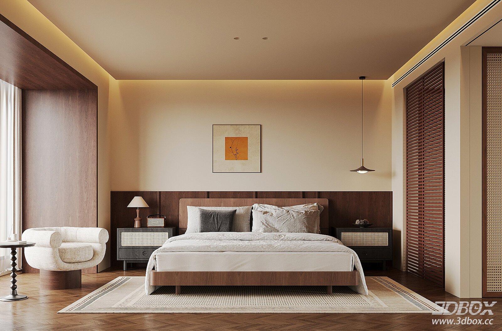 Modern Vintage Bedroom Double Bed Background Wall