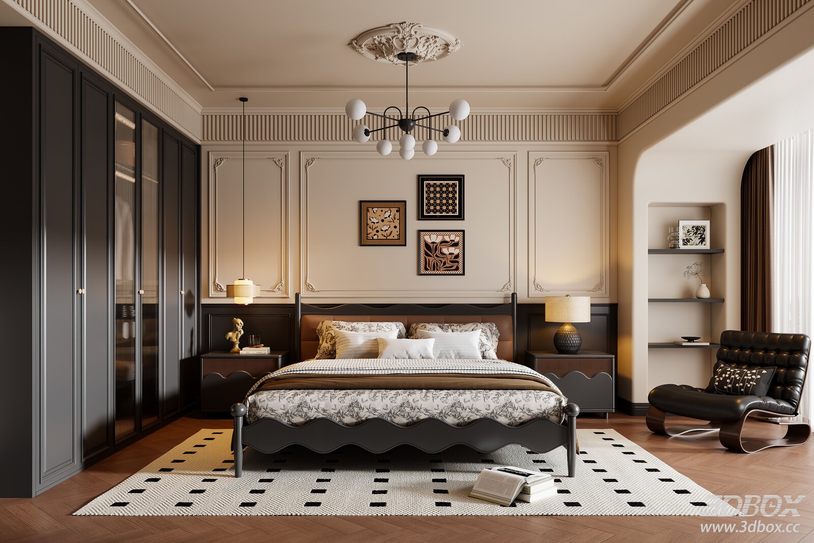 French Vintage Bedroom Double Bed Chandelier