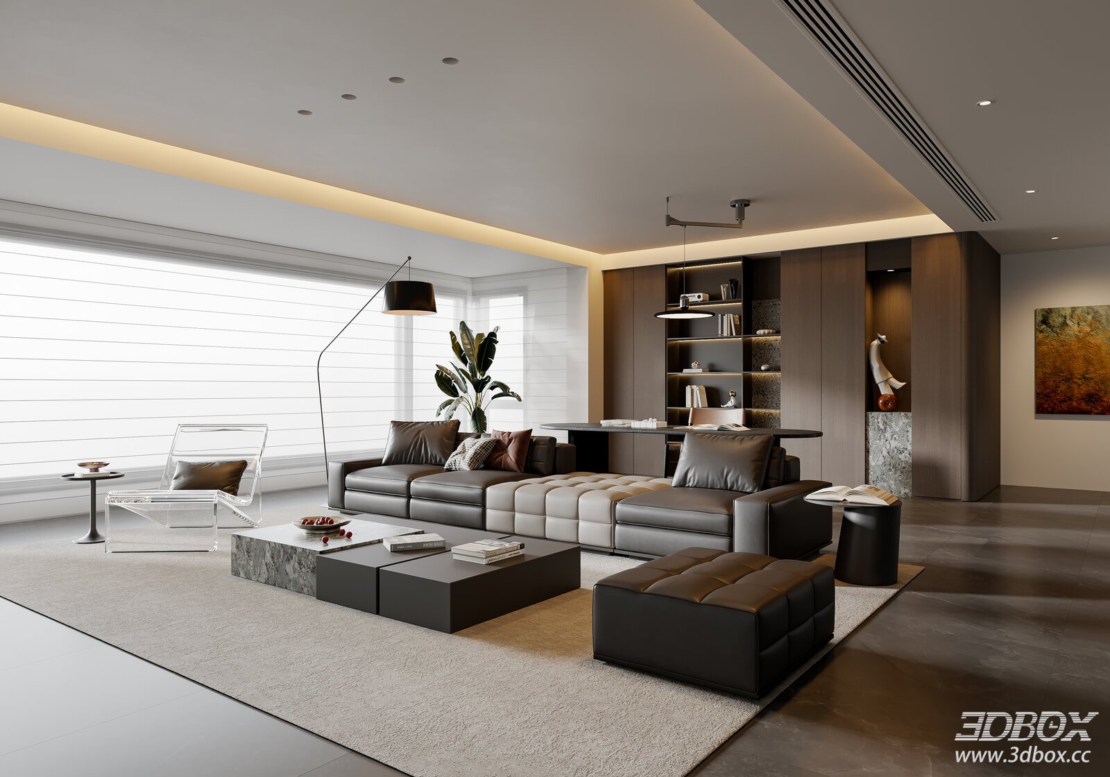 Modern Italian Living Room Sofa Coffee Table Bookcase Sofa Lounge Chair