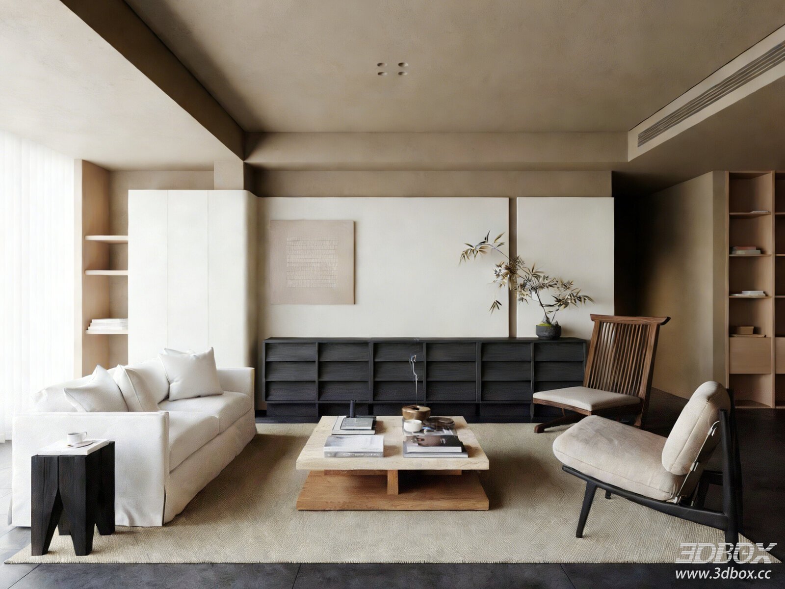 Modern Living Room Wabi Sabi Minimalist French Wood Sofa Coffee Table Wood