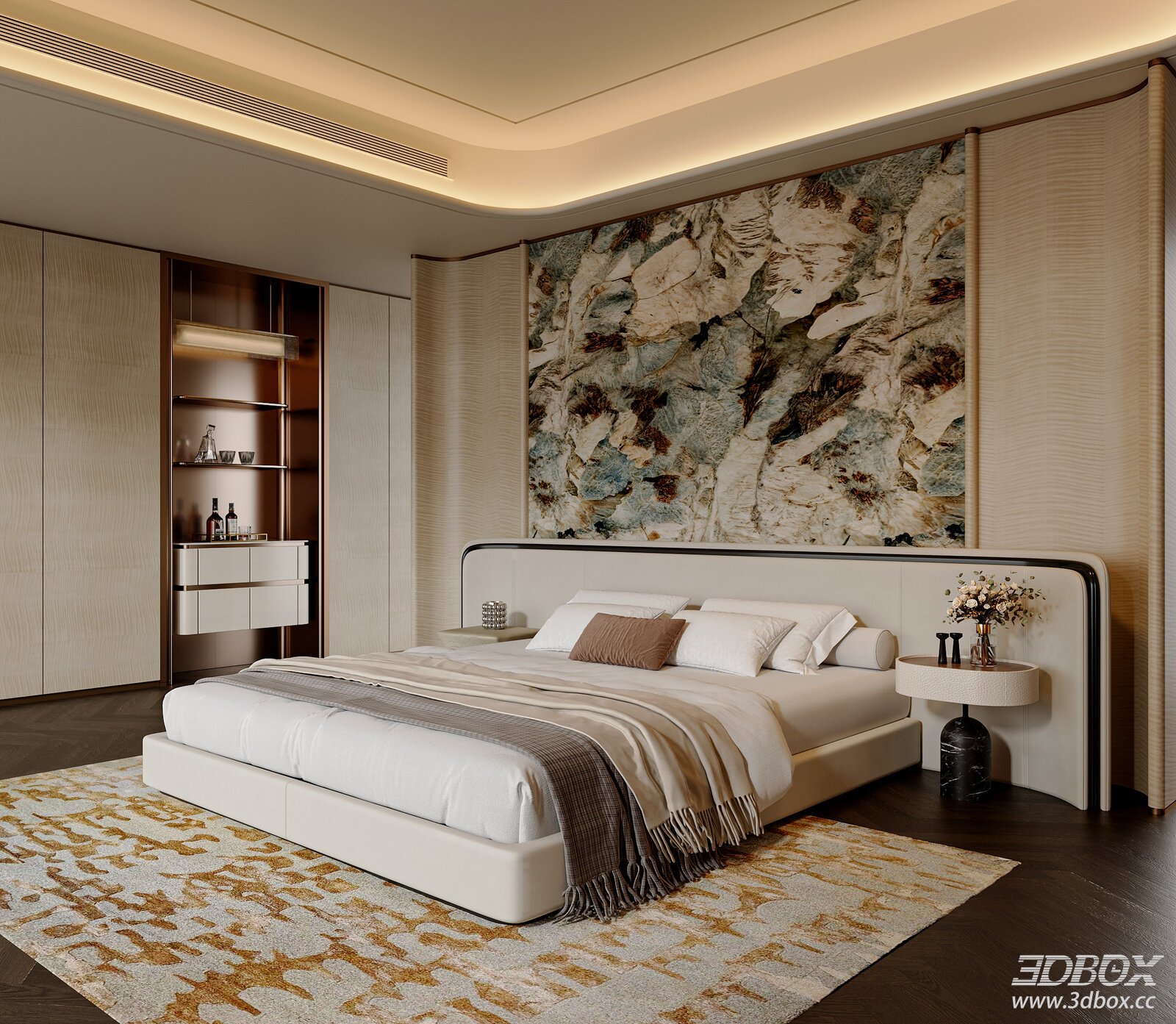 Light Luxury Bedroom Light Luxury Double Bed Minimalist Double Bed Bedroom Background Wall Modern Bedroom[ID_
