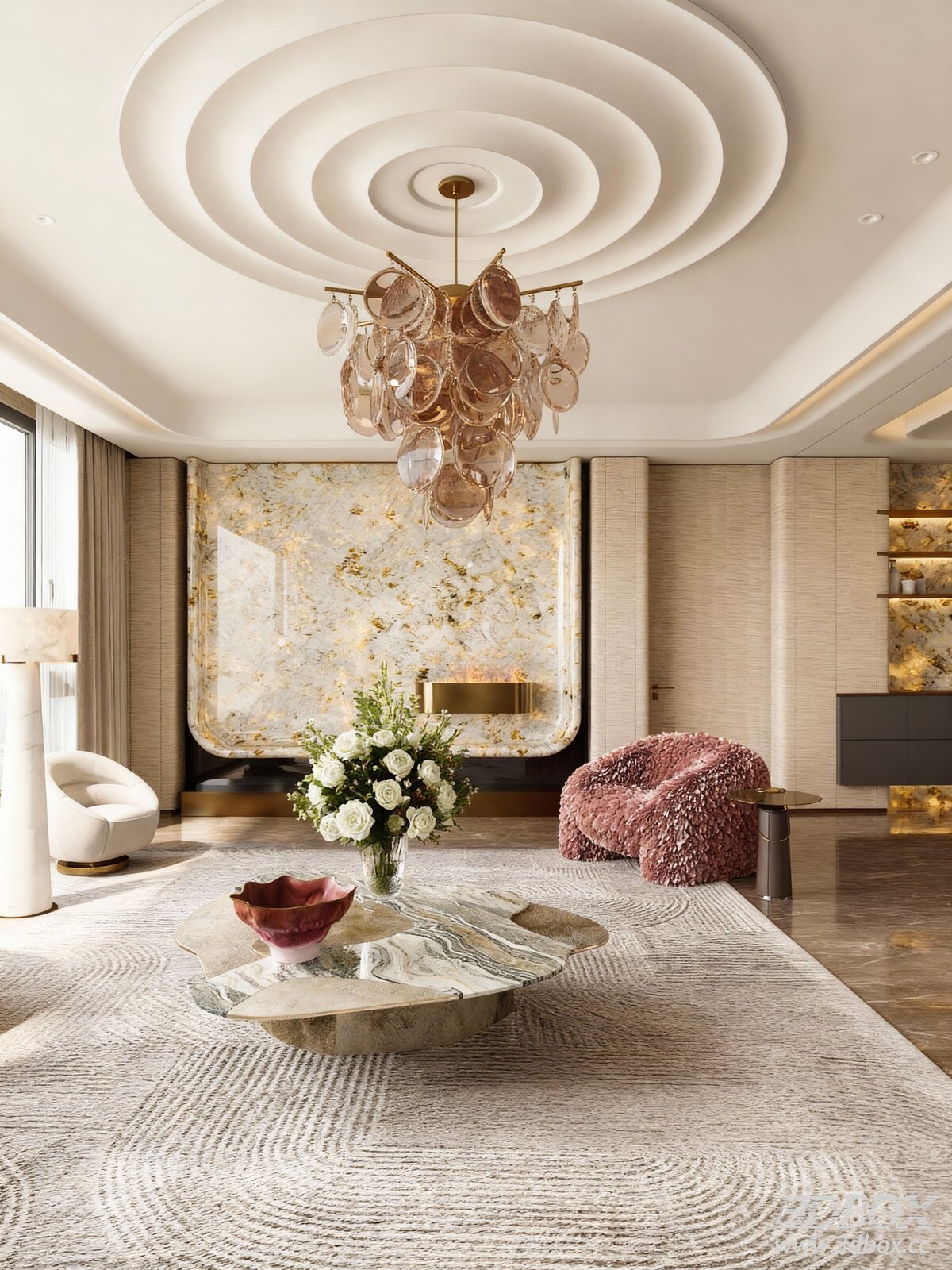 Modern Light Luxury Living Room Open Plan Villa Living Room Chandelier