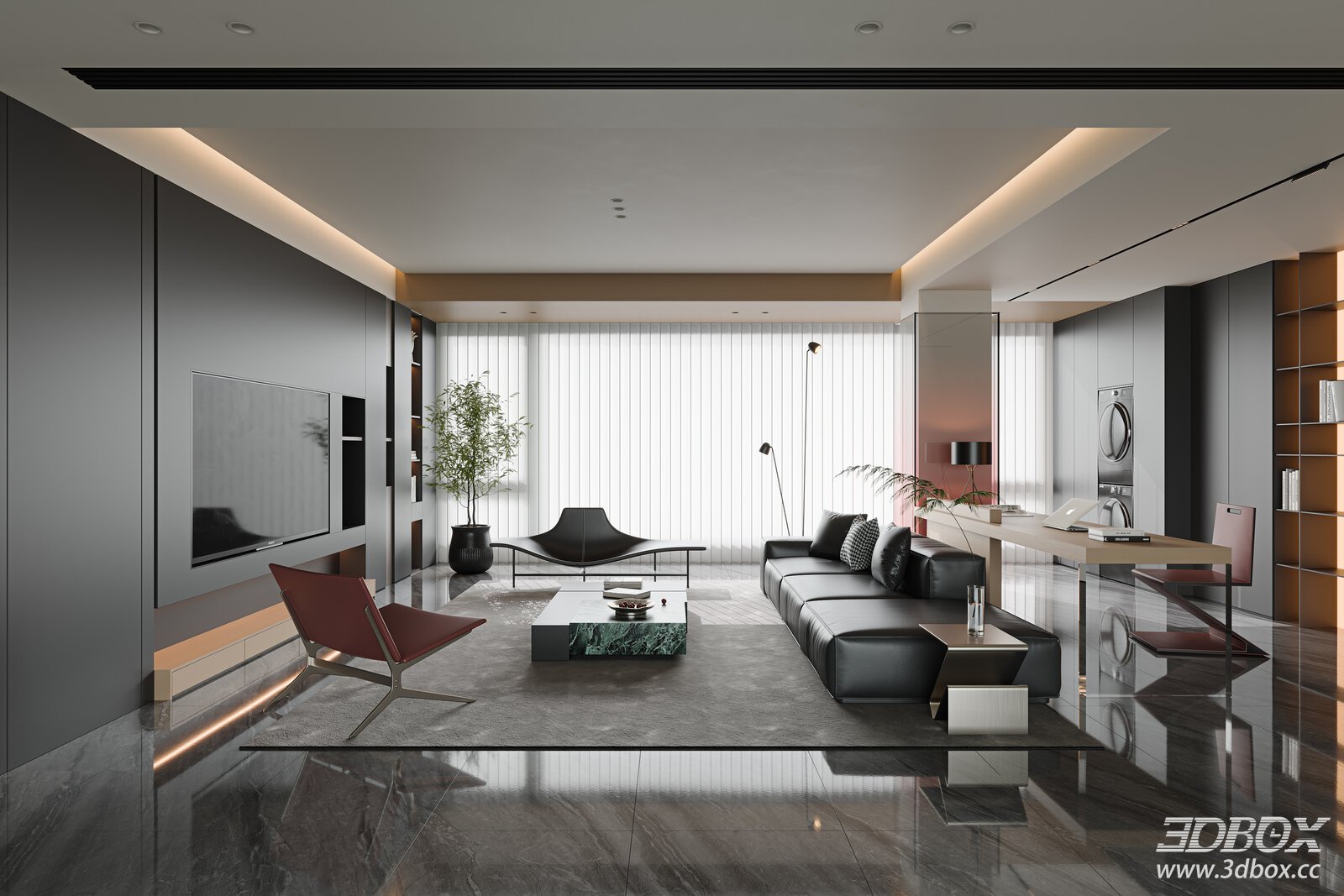 Italian Modern Living Room Open Plan Living Room Open Living Living Room Study Sofa Coffee Table Lounge Chair TVBackground Wall Study Decorative Cabinetd