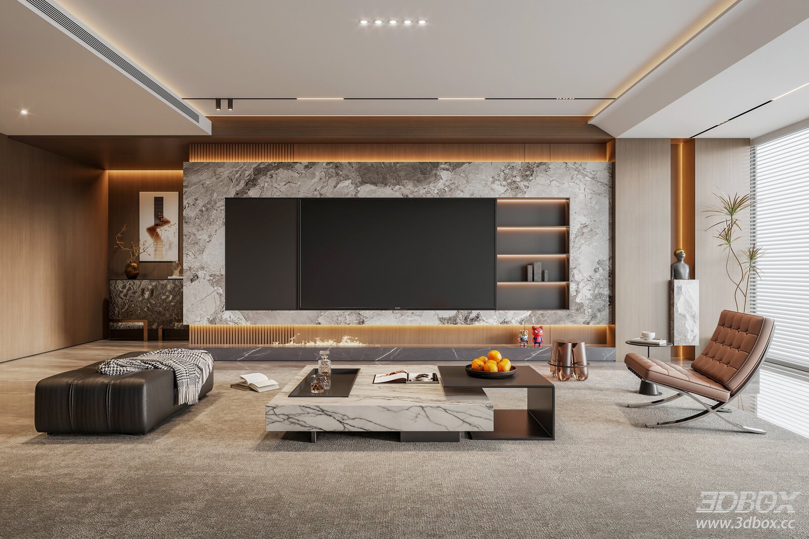 Italian Light Luxury Living Room TVBackground Wall Background Wall Background Wall Background Wall Coffee Table Lounge Chair[ID_