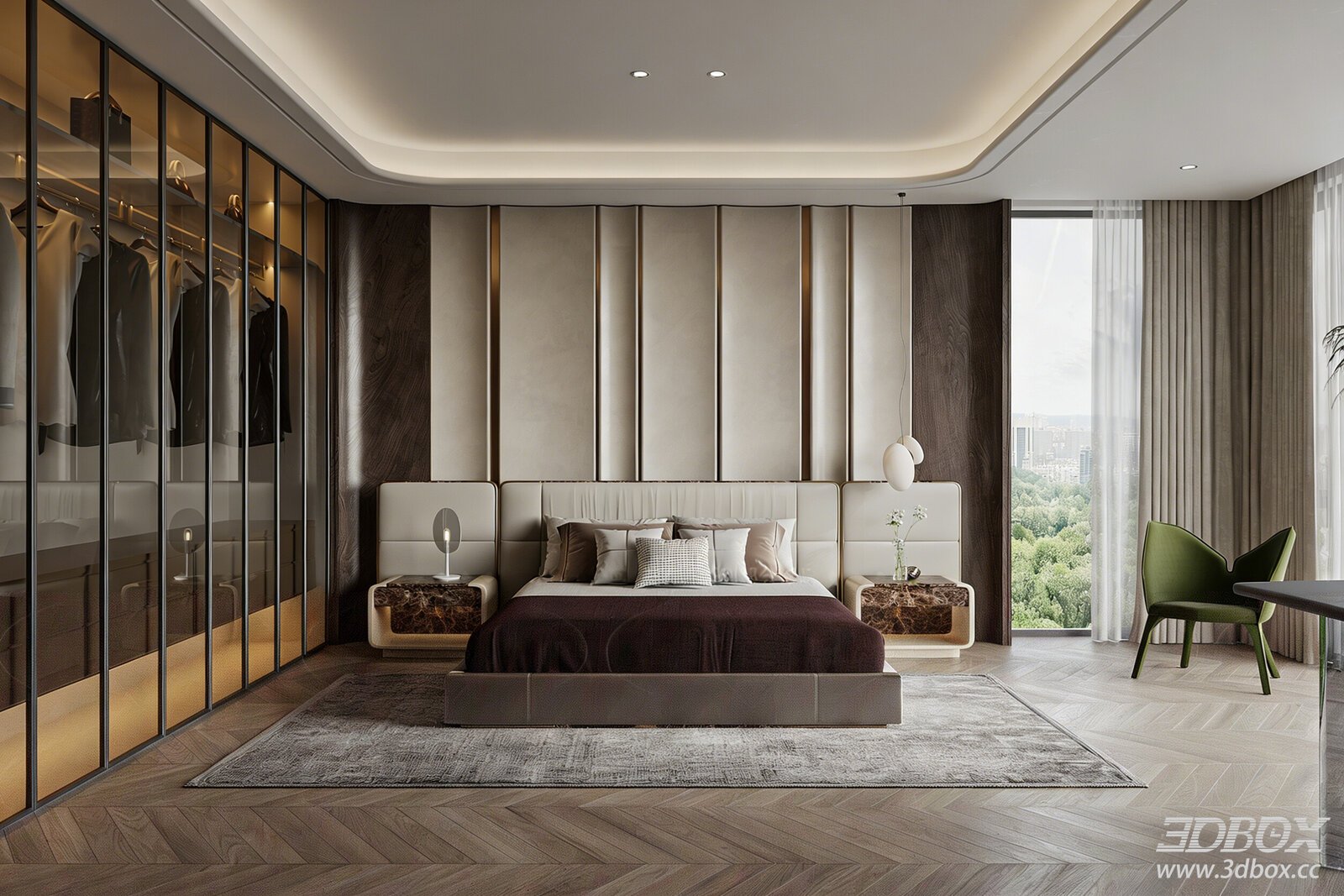 Modern Bedroom Double Bed Background Wall Wardrobe Bedroom