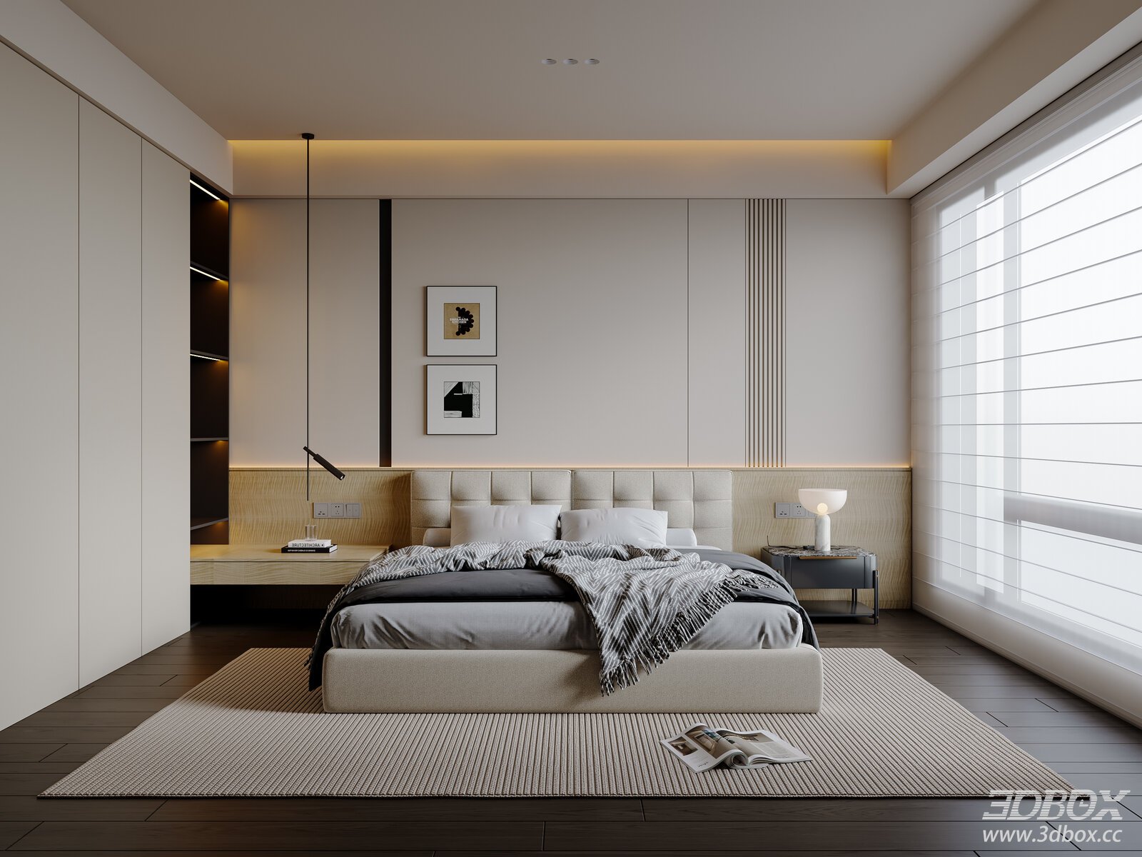 Italian Light Luxury Bedroom Double Bed Chandelier Wardrobe