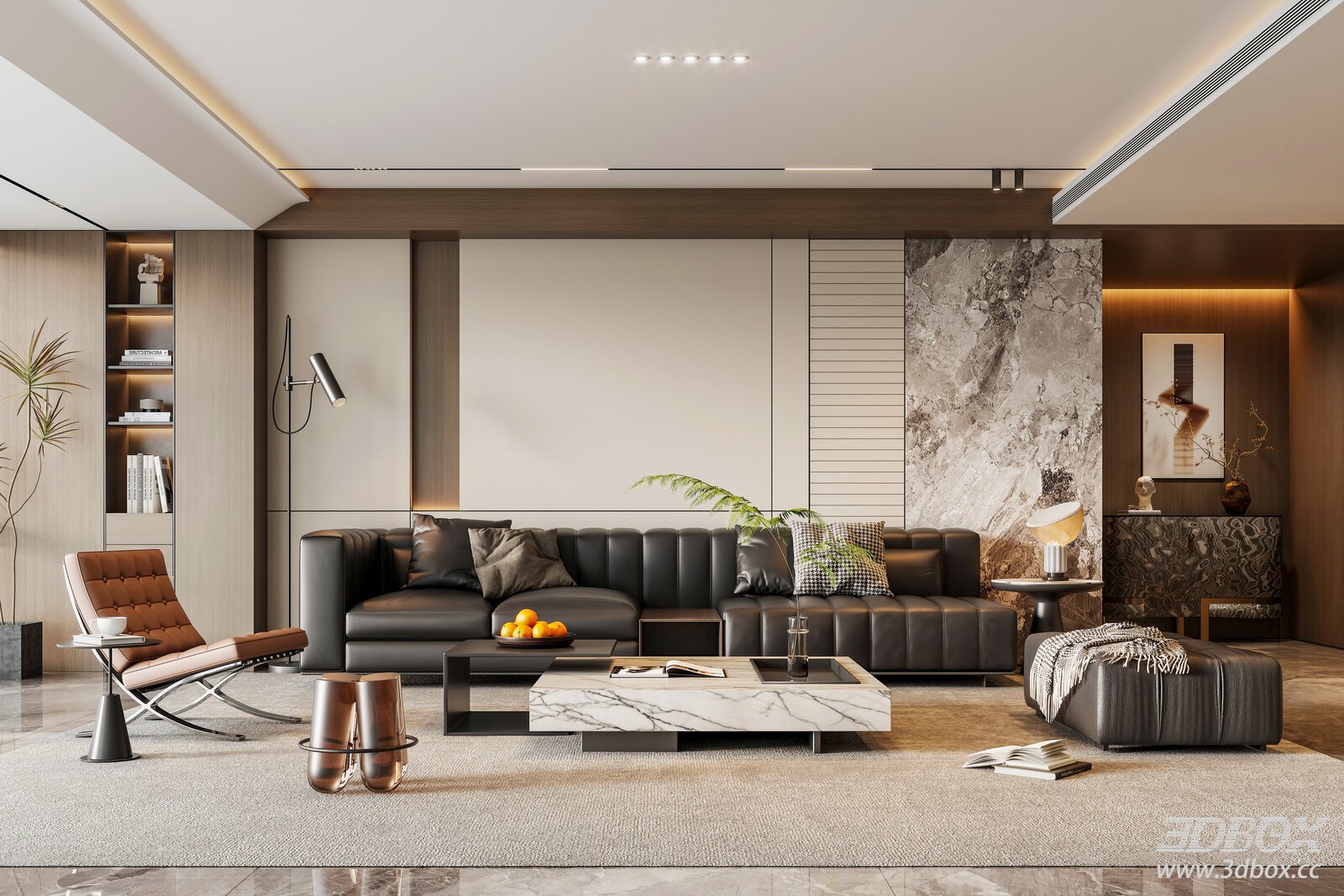 Italian Light Luxury Living Room Sofa Coffee Table Living Room Living Room Sofa Background Wall Lounge Chair Floor Lamp[I