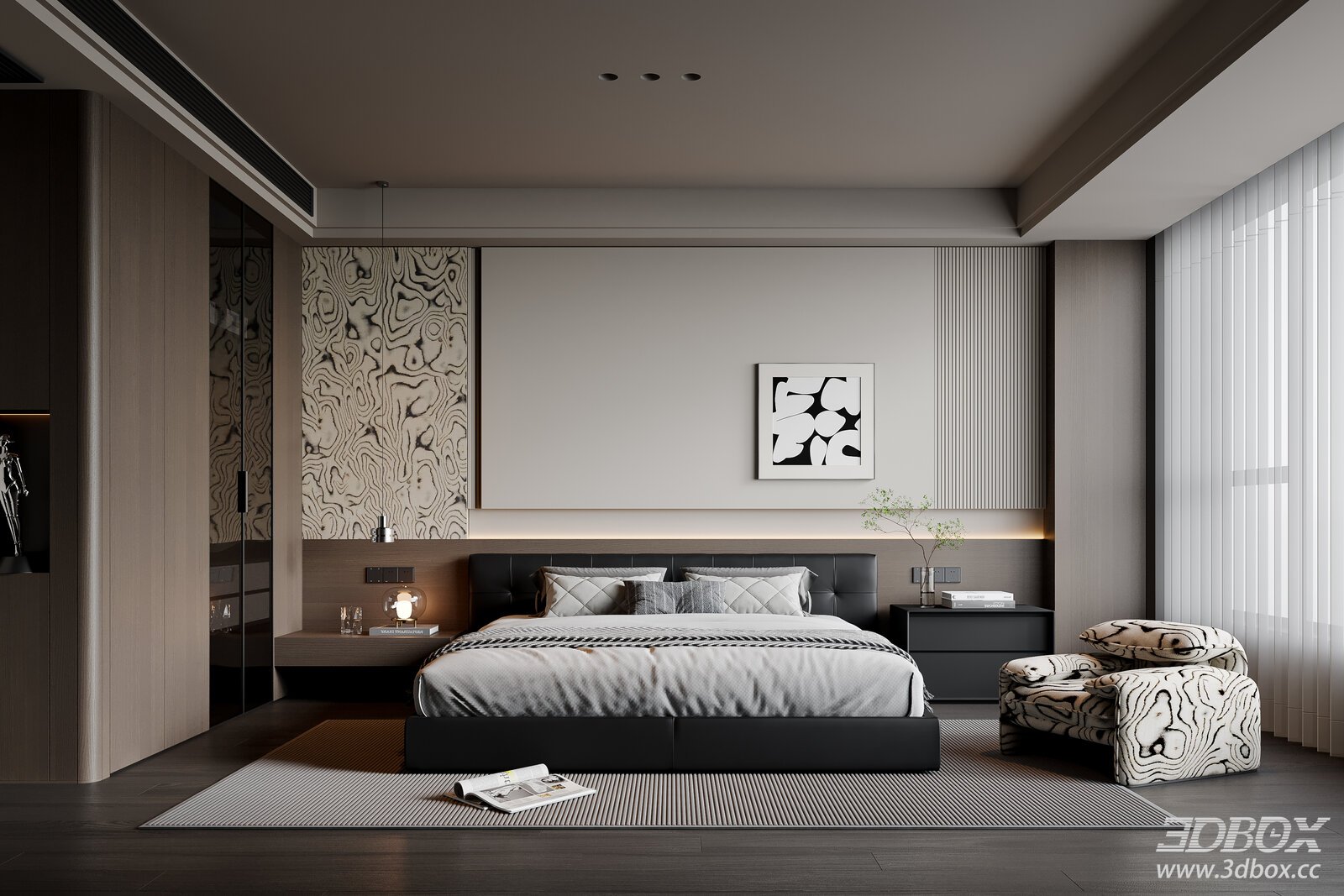 Modern Italian Bedroom Double Bed Chandelier Wardrobe